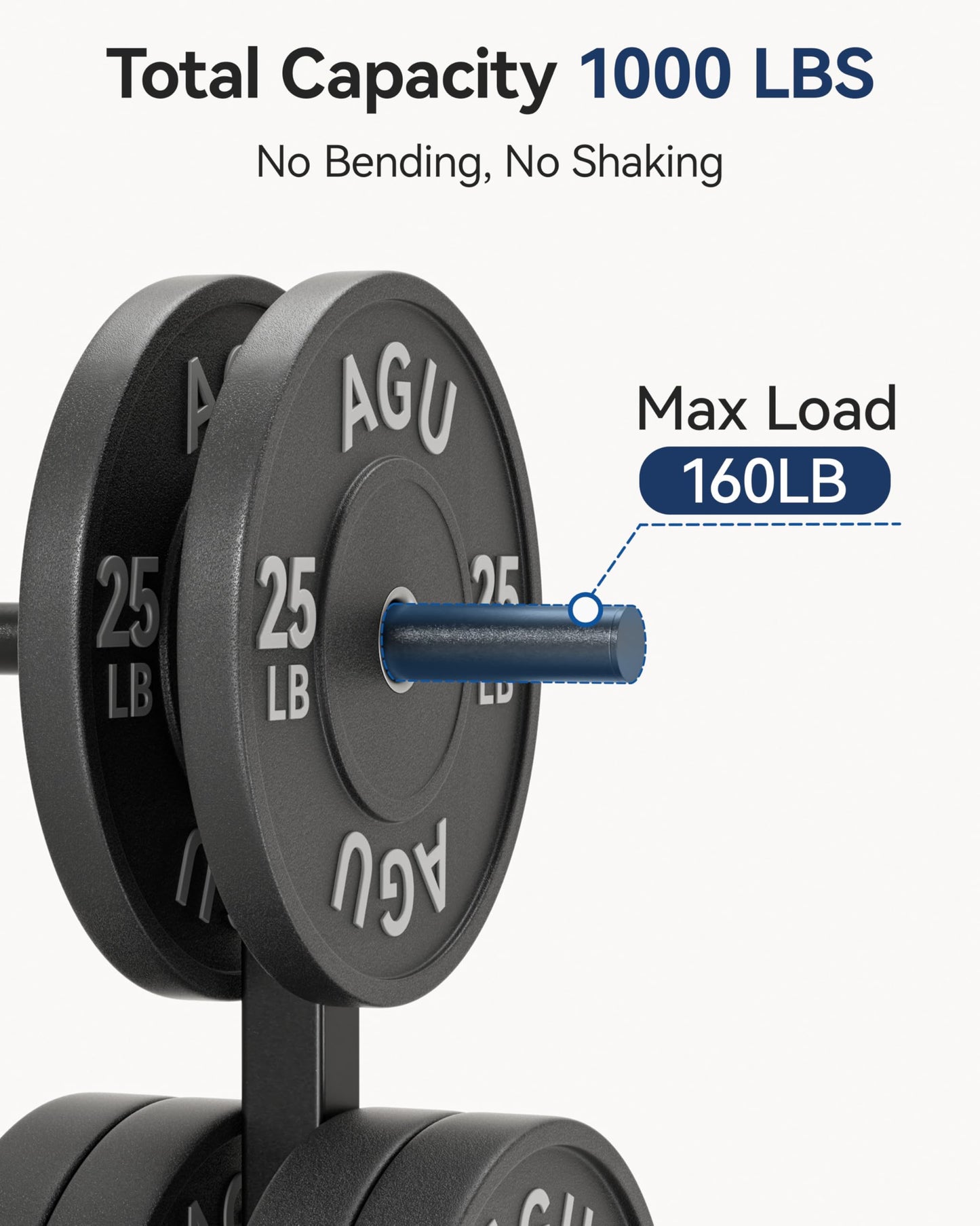 Movable Olympic Weight Plate Tree with 6 Metal Pegs, Fits 1" & 2" Weight Plates, Heavy Duty Storage Rack with Barbell Holders for Home & Garage Gym
