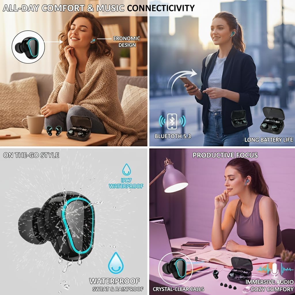 DCBCODGAL 5.3 30H MWRPCRDN Wireless Earbuds, Bluetooth Ear Buds LED Power Display Headphones Playtime Stereo Earbuds