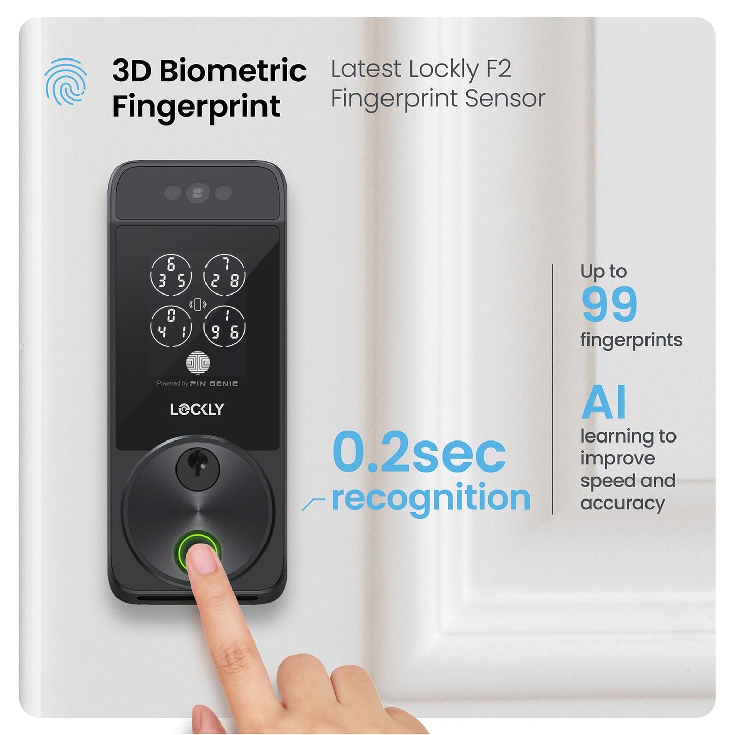 Lockly Visage Zeno Series Smart Lock, Facial Recognition & Fingerprint Keyless Entry Door Lock, Built-in Wi-Fi Deadbolt with Apple Home Key, PIN Genie Keypad, App Remote Control (Matte Black)