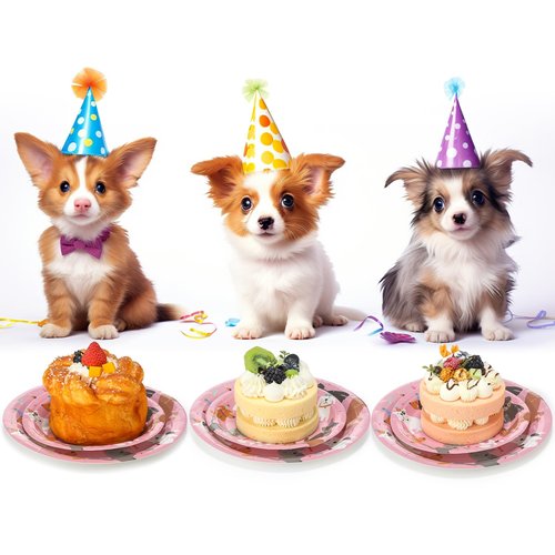 Jinei 350 Pcs Dog Birthday Party Supplies Pink Dog Tableware Set Serves 50 Guests Puppy Birthday Decorations Includes Pink Puppy Plates Cups Napkins Forks Knives Spoons for Party Supplies