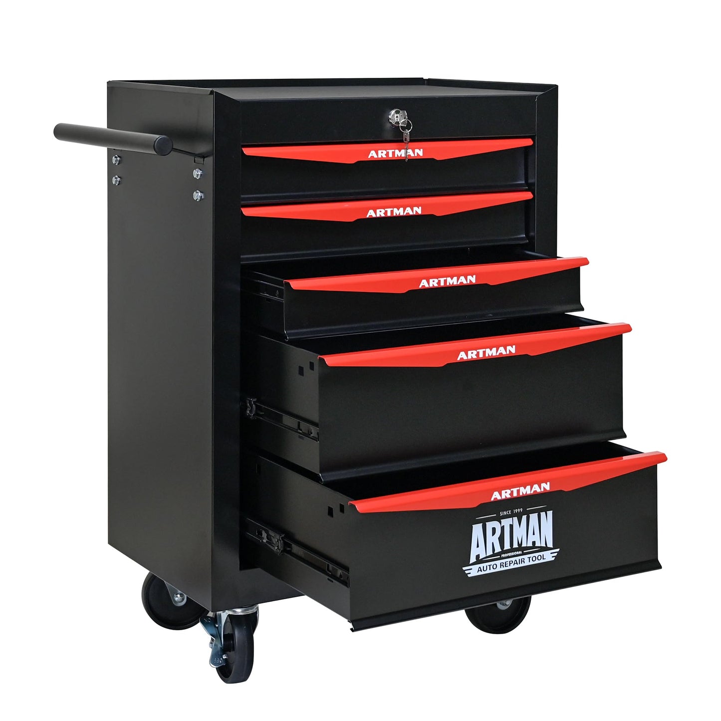 KEIKI Rolling Metal Tool Box with 5 Drawers, 20" 5 Drawer Tool Box with Ball Bearing Drawer Slides, Steel Tool Storage Box Organizer, Black
