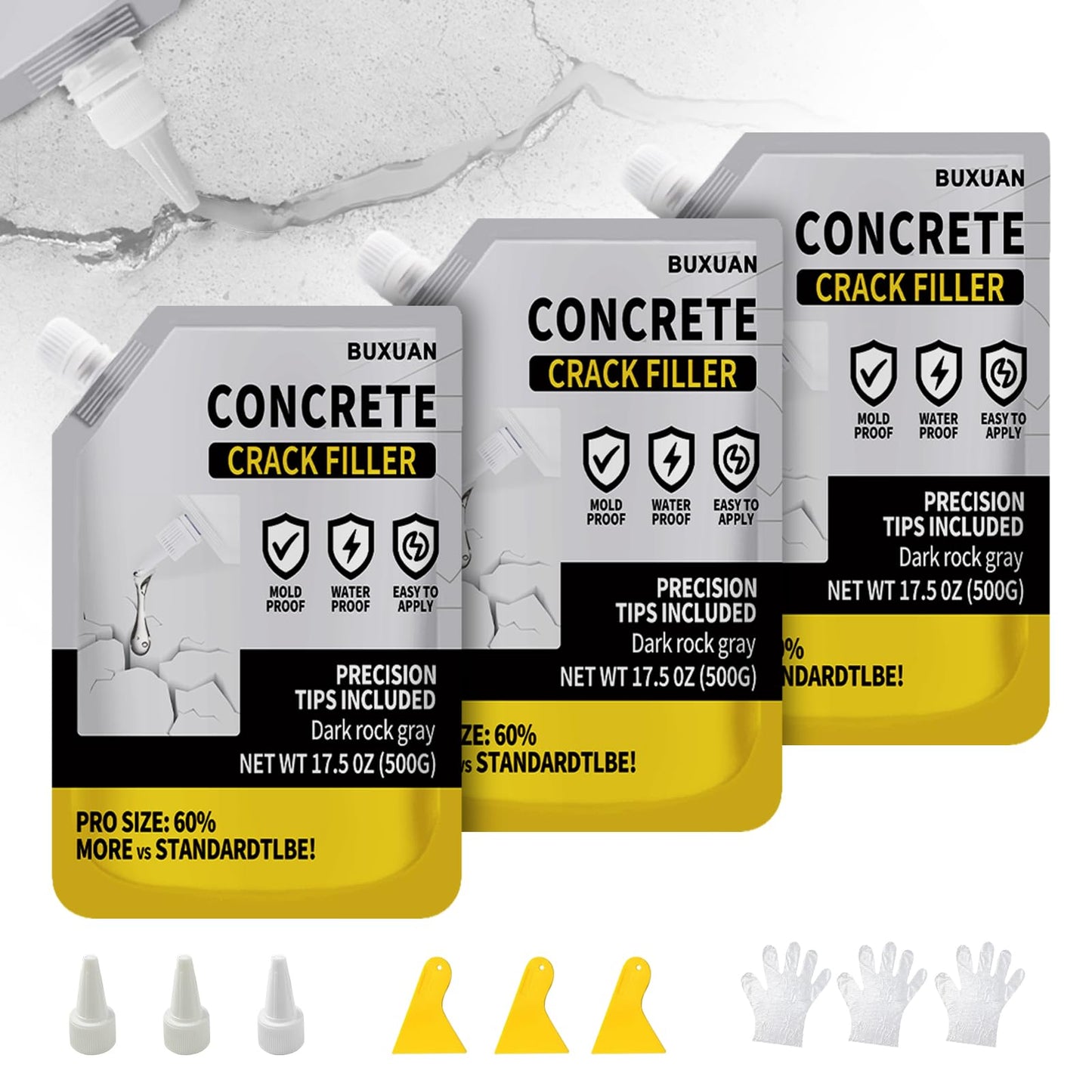 Concrete Crack Filler, Cement Crack Filler Outdoor, Waterproof Repair Sealant, Quick-Drying Sealing Adhesive, for Driveway, Walkway, Patio, Joint (3)