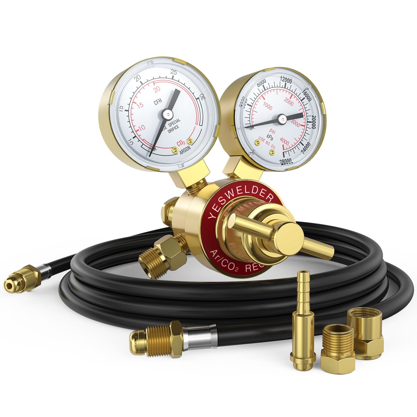 YESWELDER Argon CO2 Regulator with 8.2FT Hose 0-4000 PSI Gauges Gas Welding Regulator for MIG and TIG, CGA580 Inlet Connection