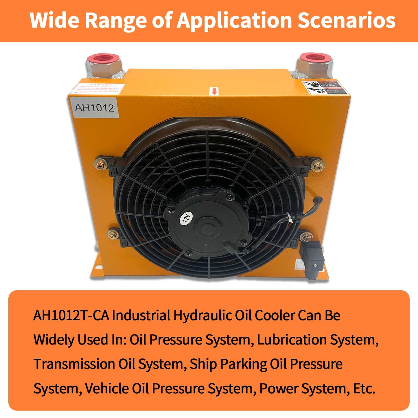 AH1012T-CA 12VDC Industrial Hydraulic Oil Cooler 120W 100L/Min Flow Fan Radiator, Low Noise and Power Usage, for Engineering Machinery Replace # AH1012T