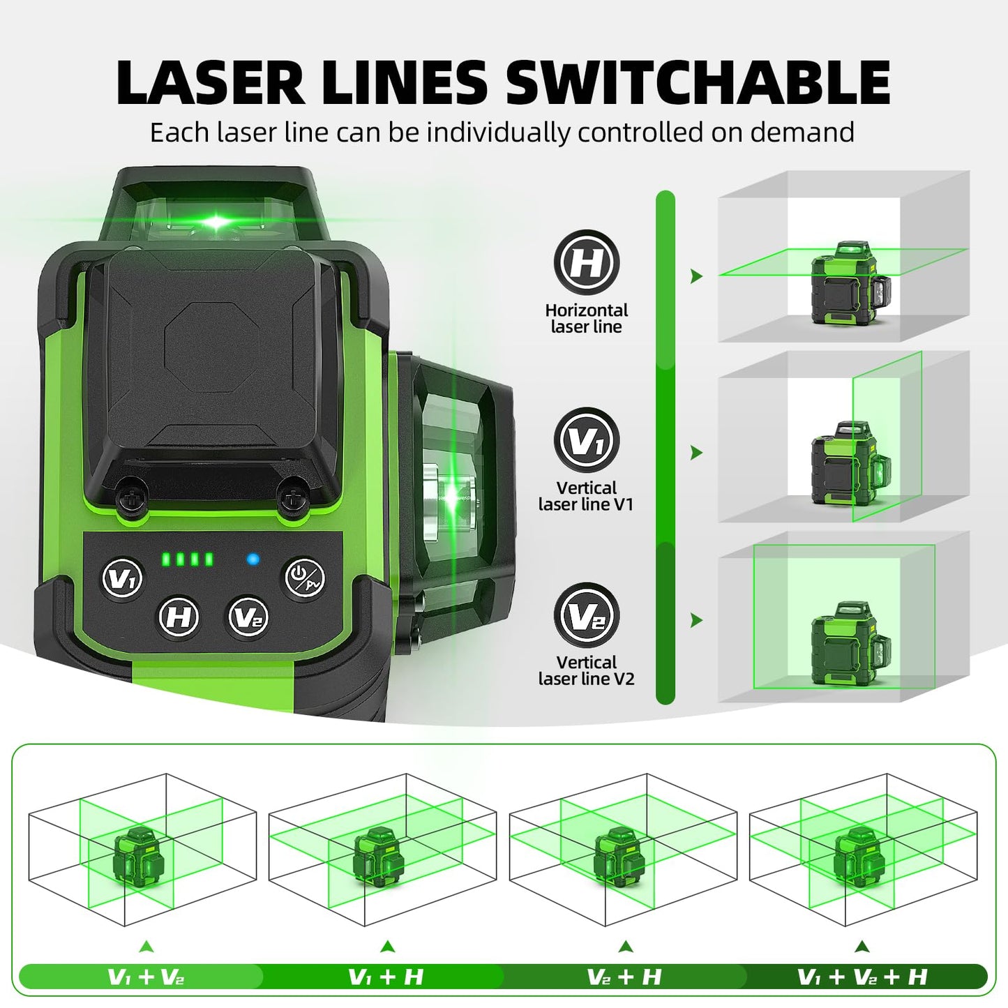 Huepar Laser Level 360° with Tall Tripod, Self Leveling Rechargeable Lazer Leveler for Construction and Picture Hanging, Nivel Laser with Pluse Mode for Outdoor, Hard Carry Case, 50" Tripod, Glasses
