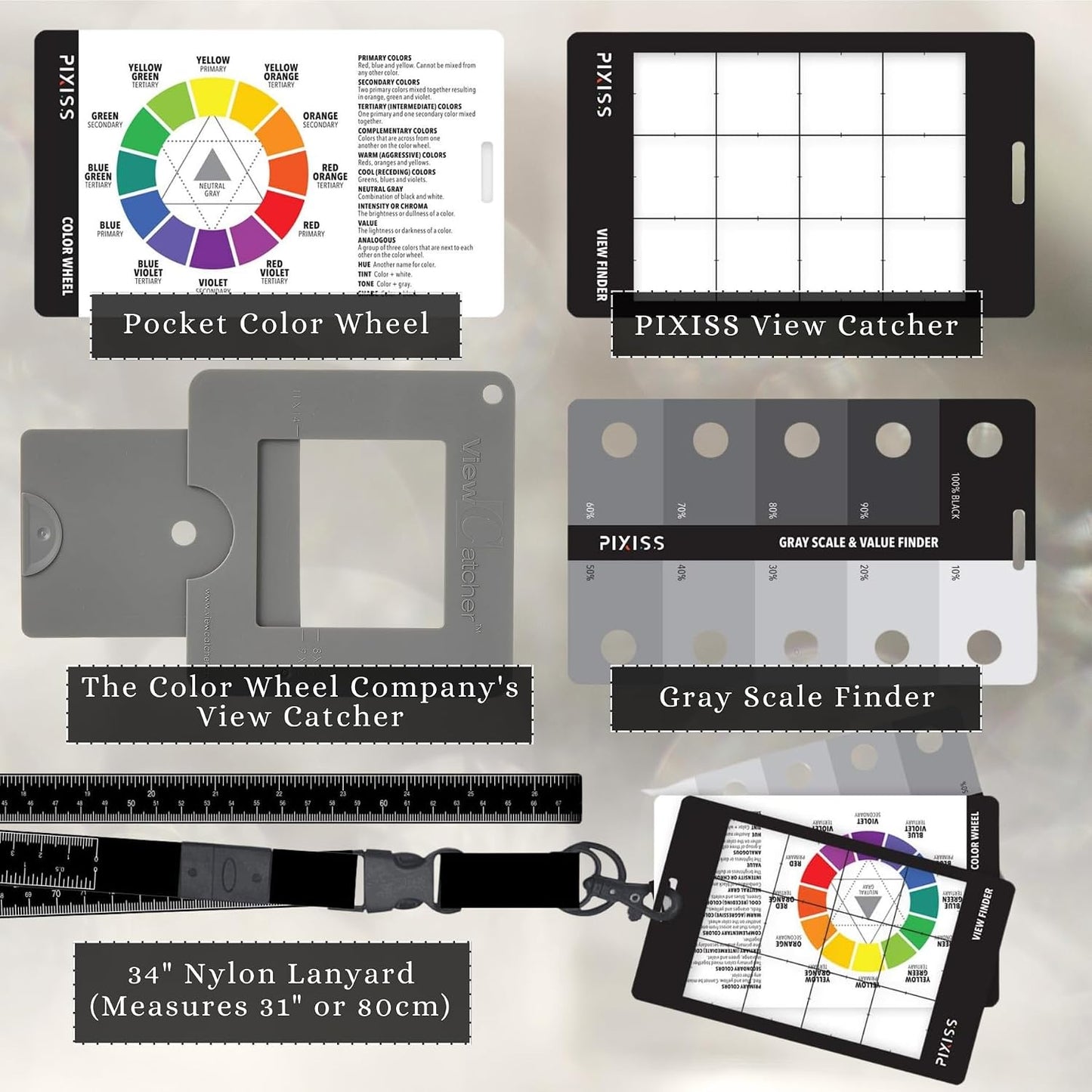 31") Artist Viewfinder and Color Checker Passport with Lanyard (Measures up to Pocket Color Wheel, Gray Scale Value