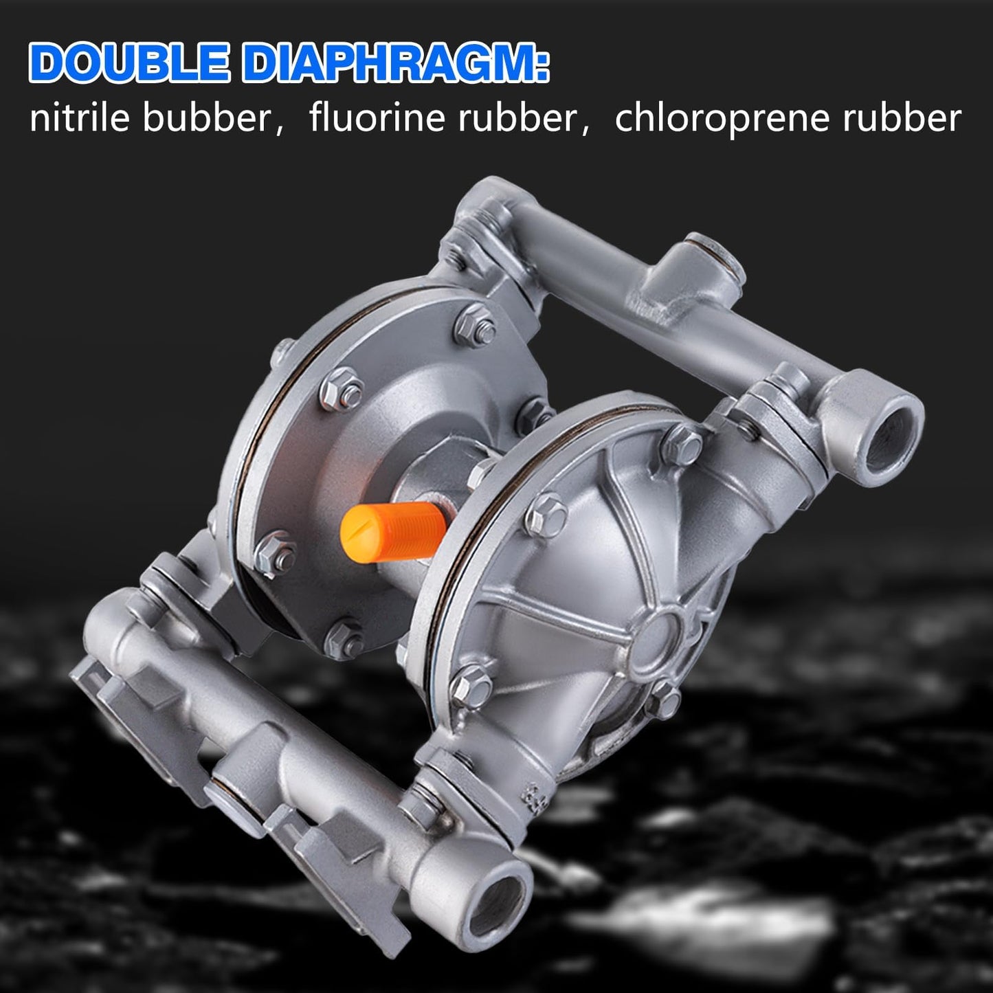 Double Diaphragm Pump Air Operated 1/2 inch Inlet/Outlet Pneumatic Waste Oil Transfer Pump for Chemical QBK-15P 9 GPM Dual Diaphram Polypropylene Nitrile Rubber by Stainless Steel Iron 120 PSI