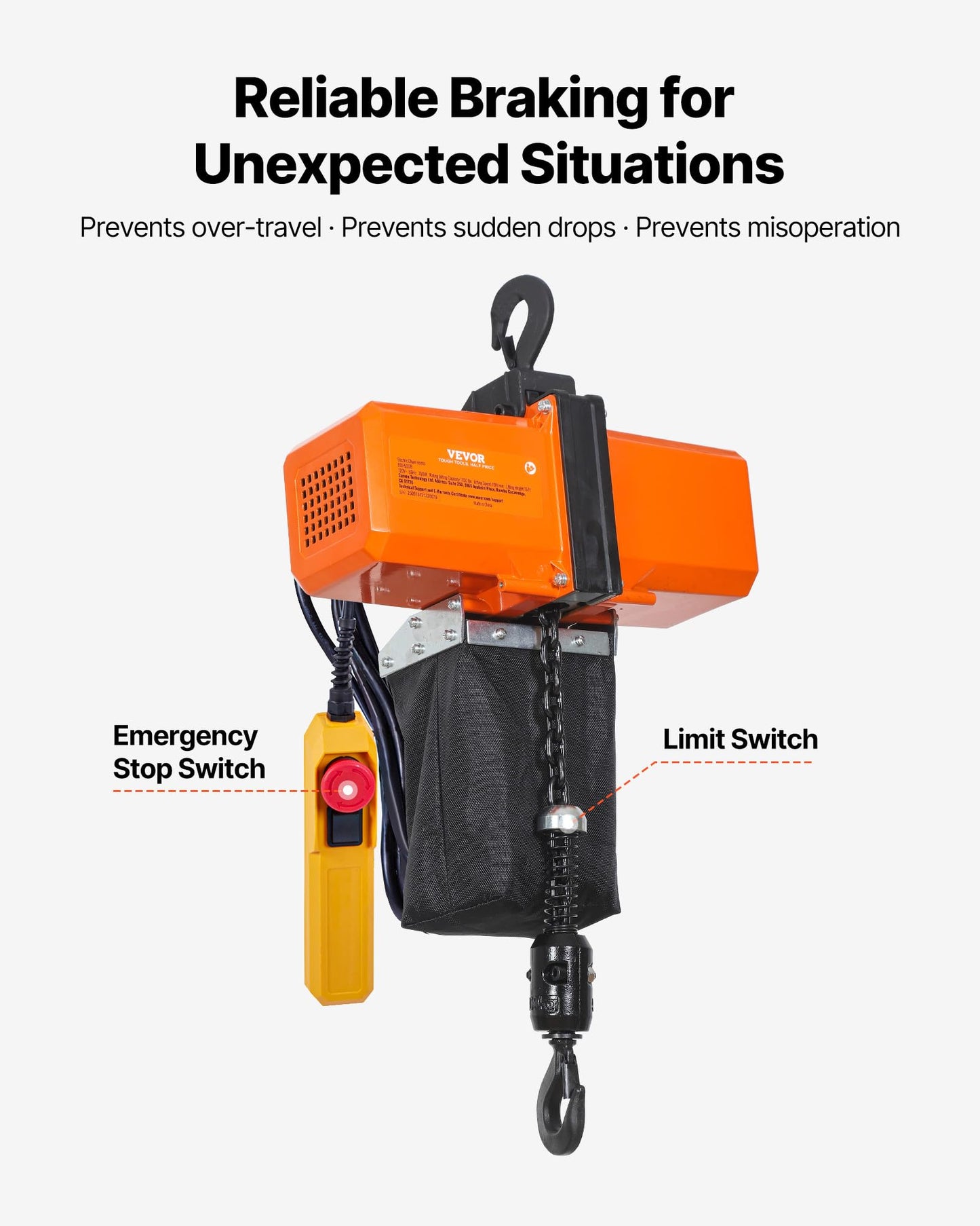 VEVOR 1100 lbs Electric Chain Hoist 15 FT Lifting Height, 120V Electric Hoist, Single Phase Overhead Crane with G100 Chain, 10 ft Wired Remote Control for Garage, Shop, Hotel, Home