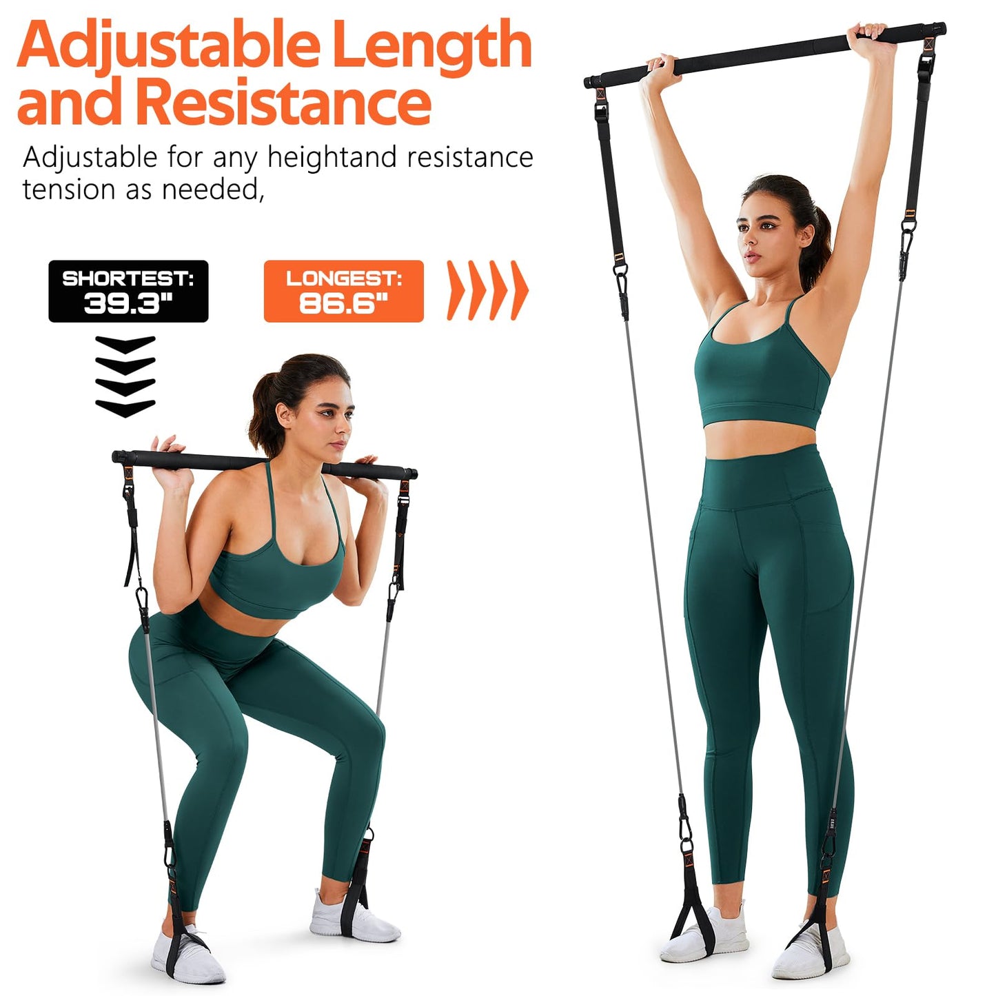 Pilates Bar Kit with Resistance Bands, 3-Section Multifunctional Yoga Pilates Bar with Metal Adjustment Buckle.Portable Pilates Equipment for Women & Men Full-Body Workouts at Home Gym