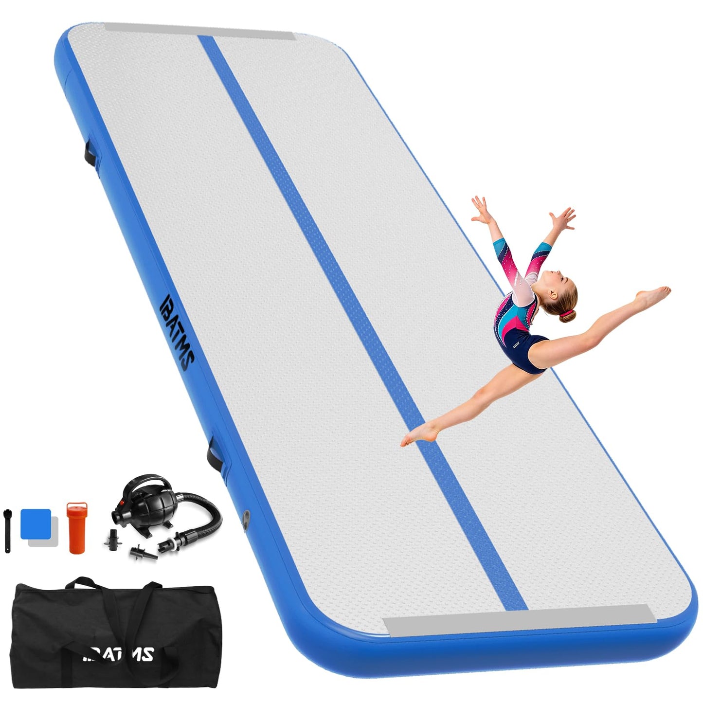 IBATMS Air Track Tumbling Mat 10ft 13ft 16ft 20ft, Inflatable Gymnastics Mat, Tumble Track with Electric Air Pump for Outdoor Indoor Home Gym Cheerleading Training