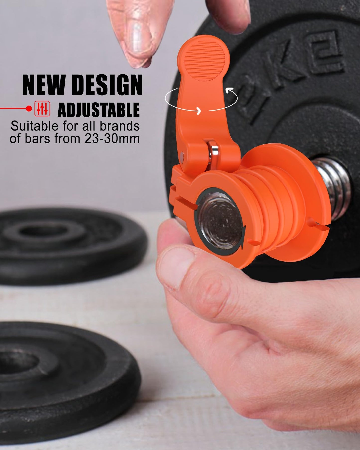 ZY-HUAN Pro Barbell Clips 1 inch Barbell Clamps 0.9-1.18inch Quick Release Weight Clips for Bars Multi-Size Adjustable Olympic Barbell Clamps (Orange)