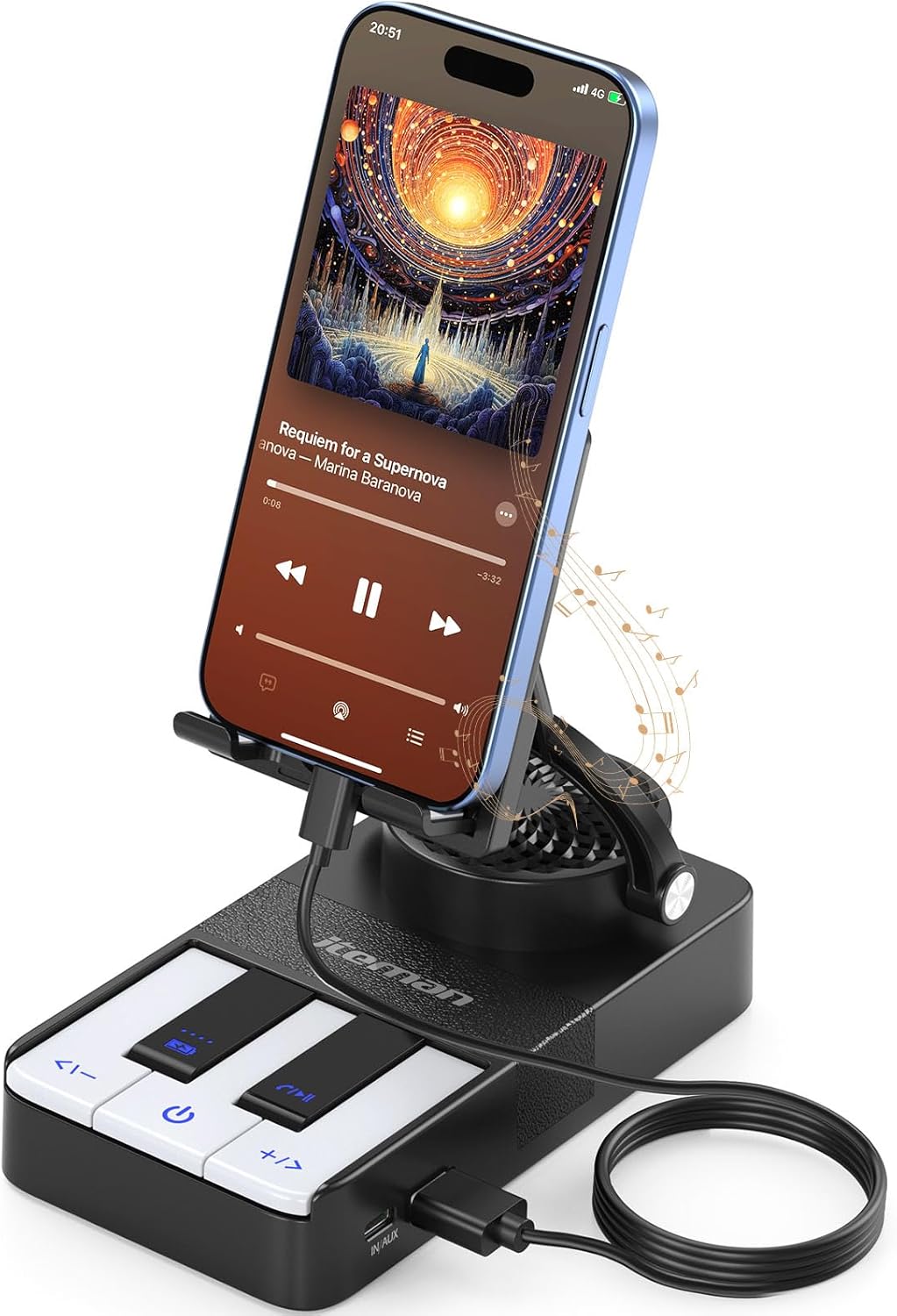 JTEMAN Cell Phone Stand with Bluetooth Speaker and Charging Stand,Piano Keys Design,Music Lovers & Teacher