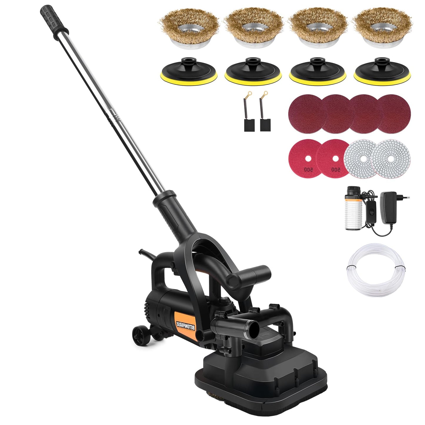 4-Head 3800W Concrete Floor Grinder with Extendable Rod, 4'' Concrete Floor Polisher with Dust Extraction Shroud, 6 Gears, 6000RPM Concreter Surface Planner for Grinding Concrete Cement Marble