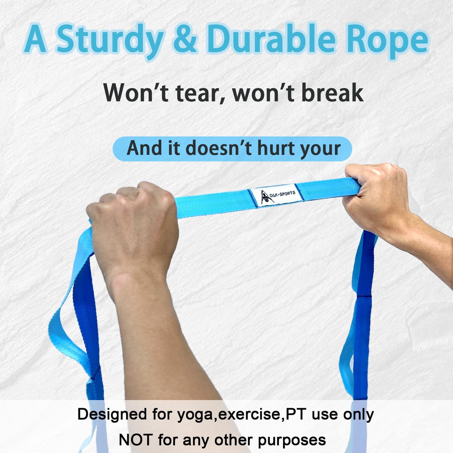 Stretching Strap Yoga Strap with Loops, Stretch Straps for Physical Therapy, Non-Elastic Exercise Strap for Pilates, Dance and Gymnastics with Workout Guide (Light Blue)
