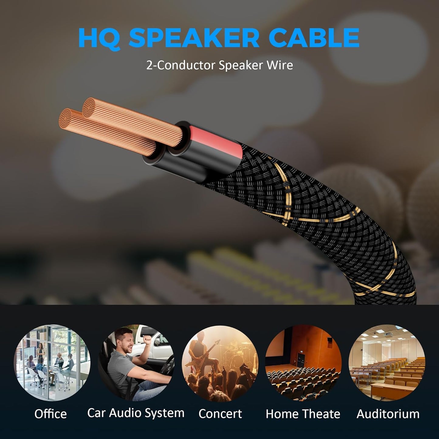 Mygatti 16/2 25 16AWG 2 Speaker Wire Feet, Gauge Speaker Cable, Direct Burial, Durable Nylon Braided, in Wall