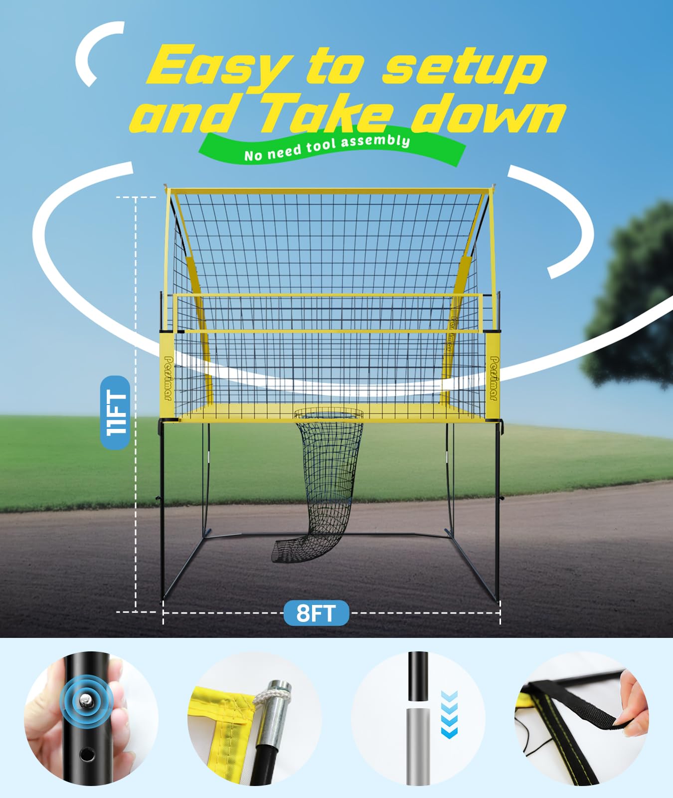 Volleyball Training Equipment Net System,Freely Adjustable Heights Practice Net Serve Trainer Aids,Improve Serve&Spike Skills, Portable &Easy Setup for Backyard Beach Indoor and Outdoor Use