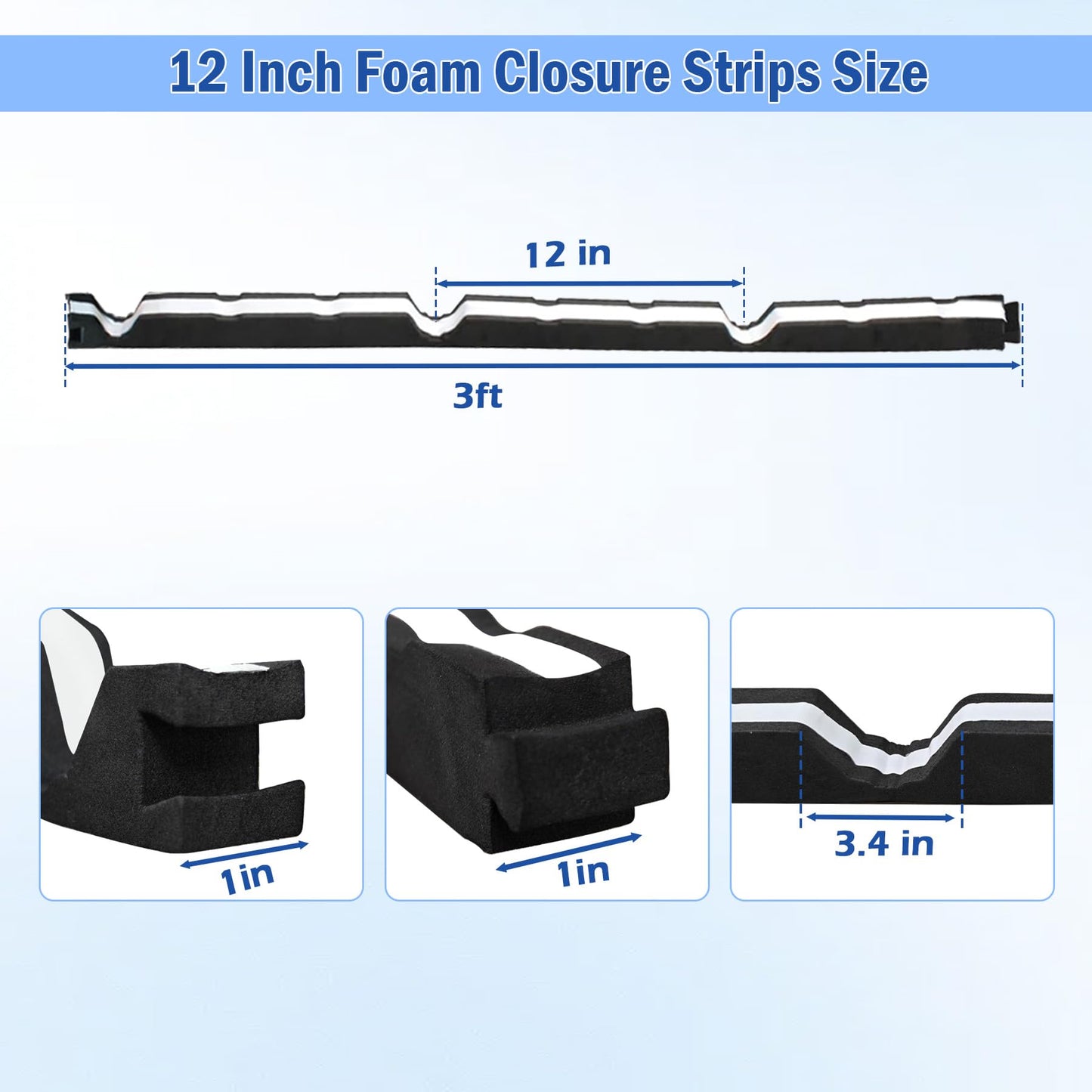 Sthovd 12 Inch Outside Classic Rib Profile Foam Closure Strips for Metal Roofing Panels Outside Roof Closure Strips Metal Roof Foam 3 FT Long (Updated Material and Self-Adhesive)-20 Pieces