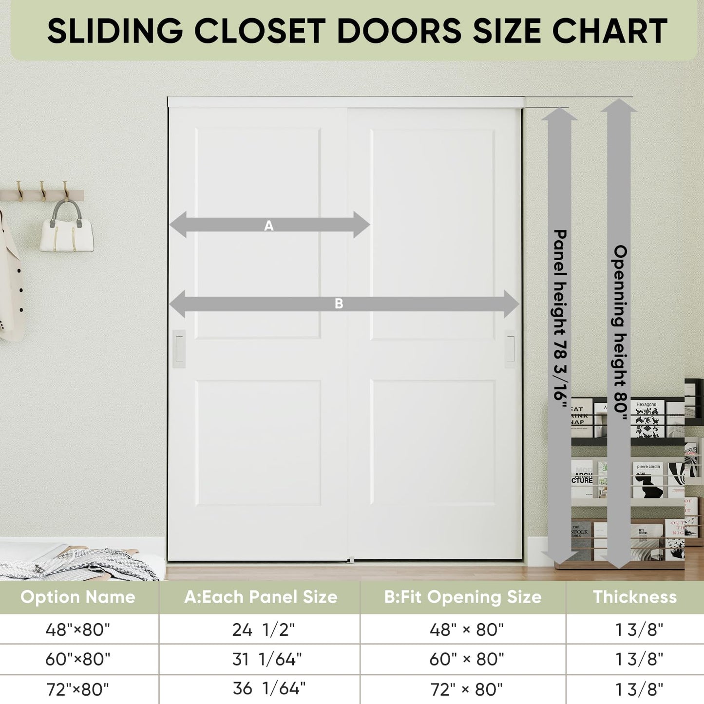 JUBEST 60in. x 80in. Bypass Closet Door, Flat 2 Panel Shaker Style White Primed Bypass Sliding Closet Door, Interior Doors with Hardware Kits Include, Pre-drilled, Paintable