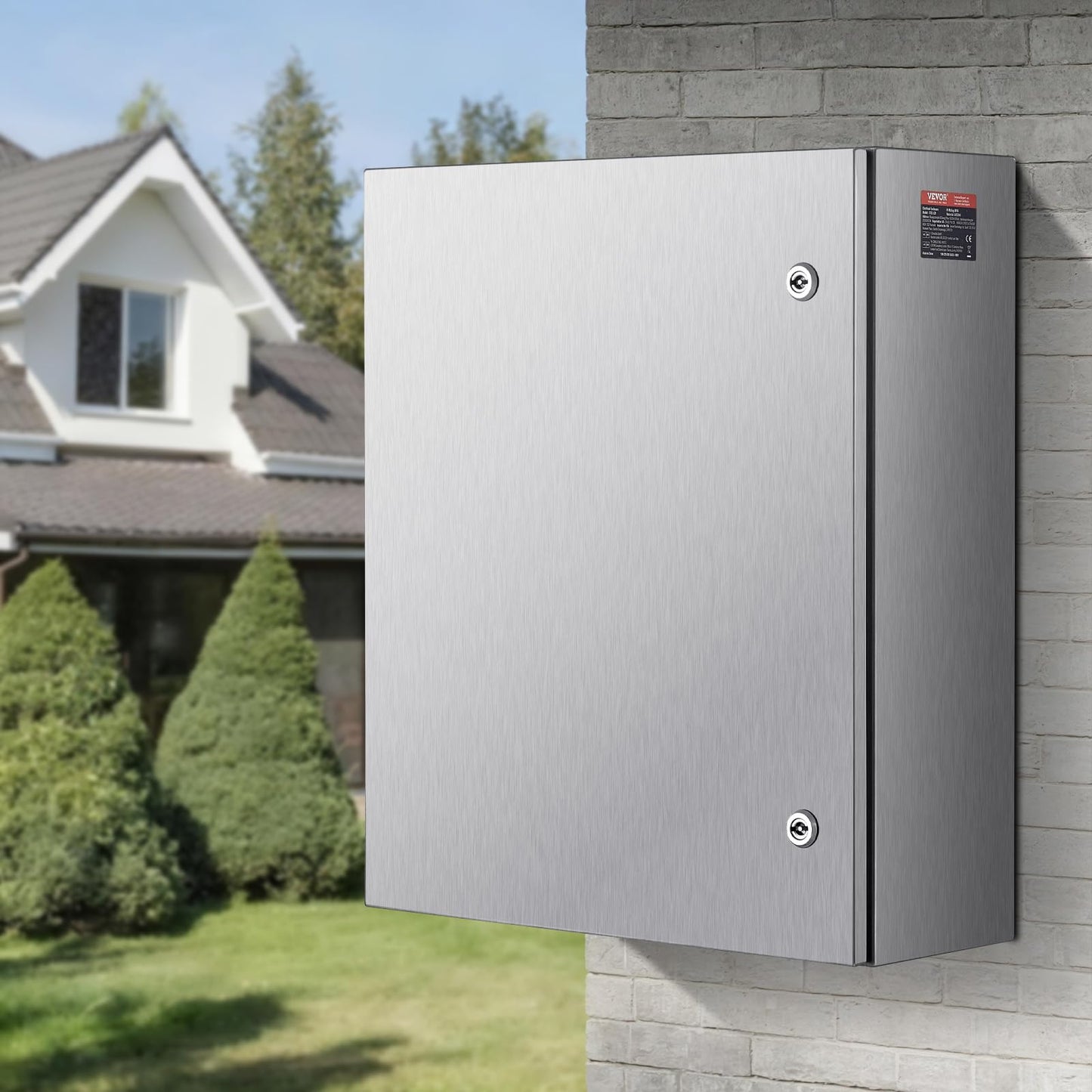 Steel Electrical Box, 24"x 20"x 8", 304 Stainless Steel Electrical Enclosure Box, Wall-Mounted Outdoor Electrical Electronic Equipment Enclosure with Mounting Plate Hinges Lock, IP66 Waterproof