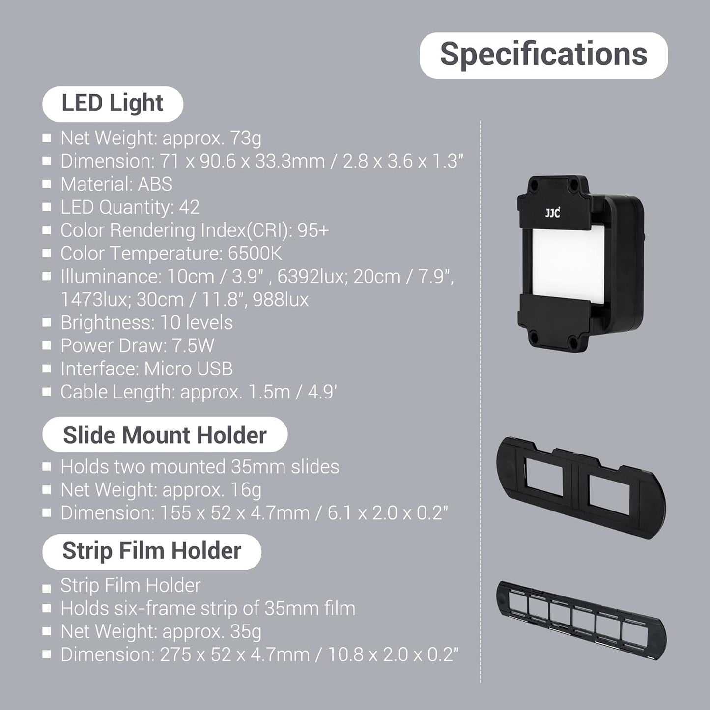 JJC 35mm Set 35mm 10 Film Digitizing LED Light for Negatives Copying with Film Strips & Slides Holder, Levels