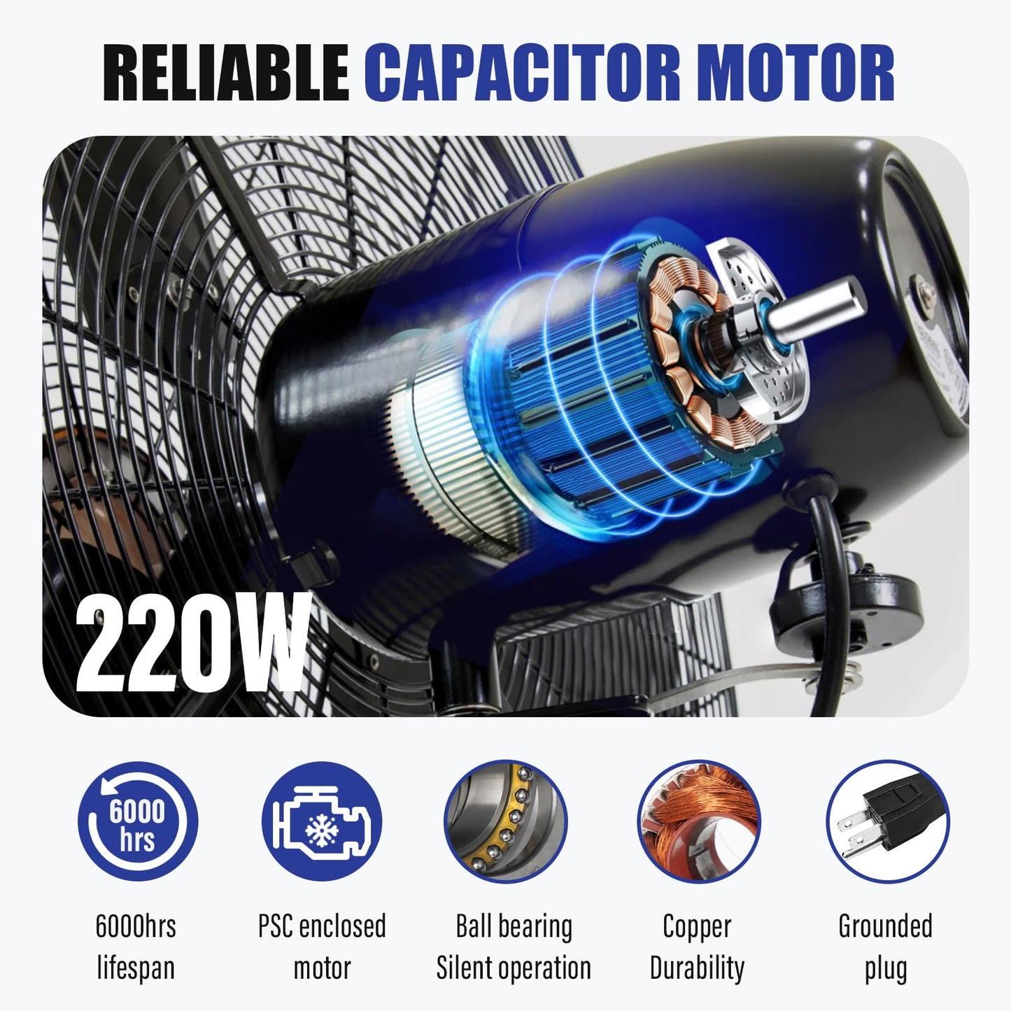 iLiving 30" Commercial Pedestal Oscillating Fan - Shop, Garage, Warehouse - 120V 1.8A 8400 CFM