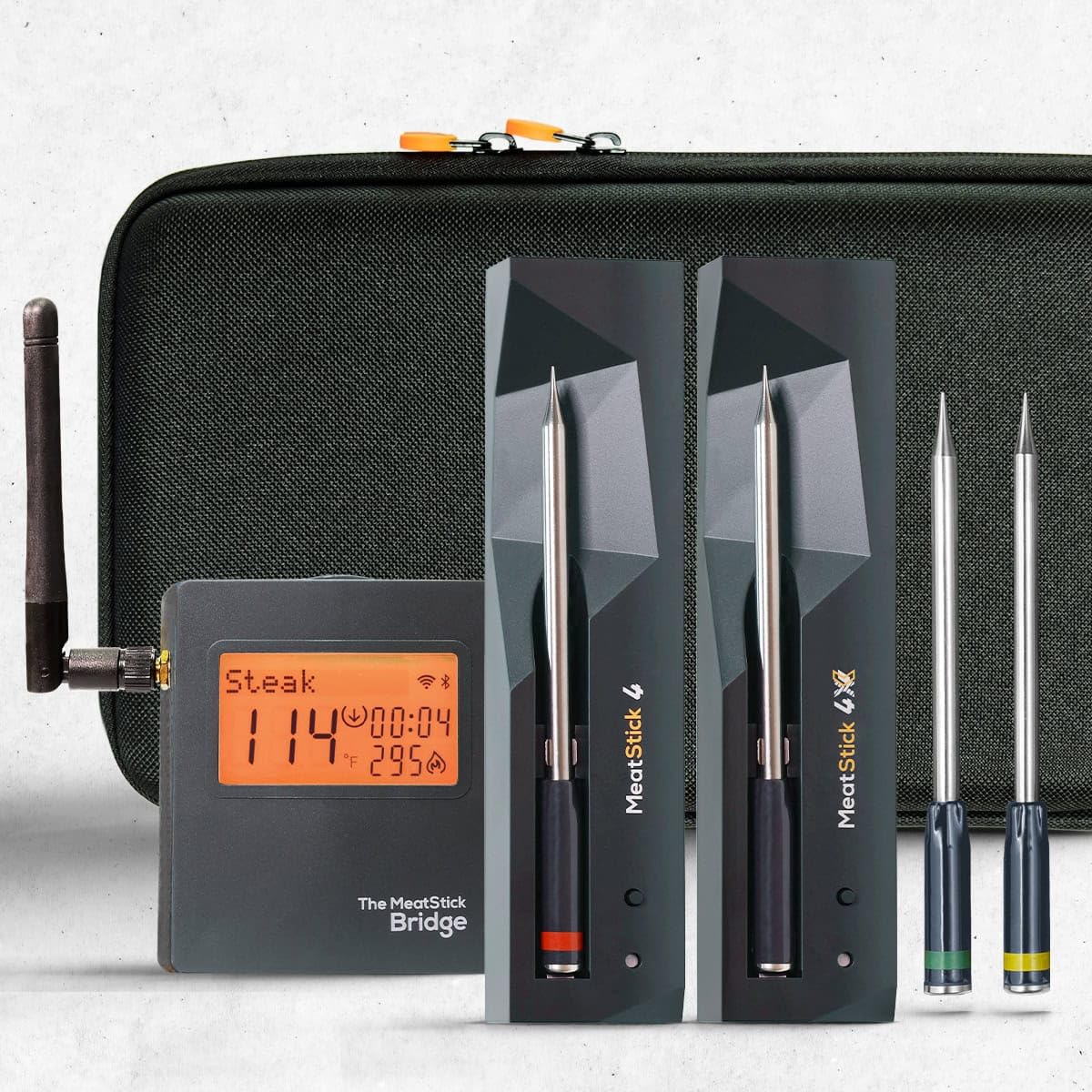 MeatStick 4X WiFi Bundle [4-Probe/Unlimited Range] | Quad Sensors Smart Wireless Meat Thermometer with Bluetooth | for Smoking, Grilling, BBQ, Air Fryer, Deep Frying, Oven, Sous Vide, Rotisserie