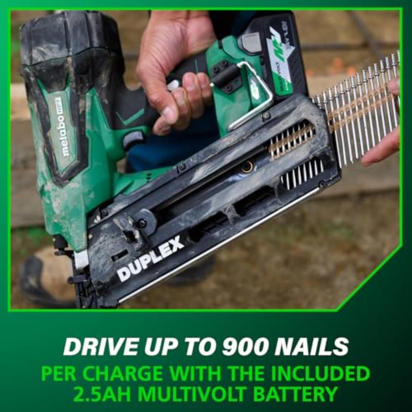 Metabo HPT 36V MultiVolt Cordless Forming Nailer, 3-1/2 Inch Duplex/Double Headed Fasteners, Power Tool with 2.5Ah Lithium Ion Battery, Drives 900 Nails per Charge, NR3675DD