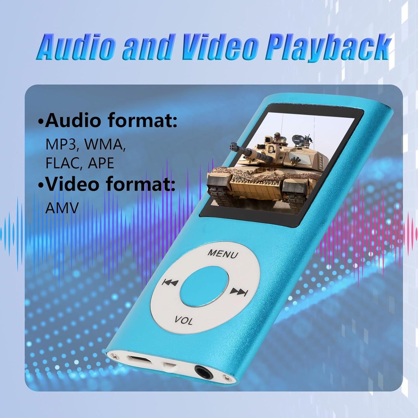 Luqeeg MP3 MP3 1.8 Inch 64GB Player, Portable Lossless Sound Slim Music Player with Earphone, LCD Screen Digital Music