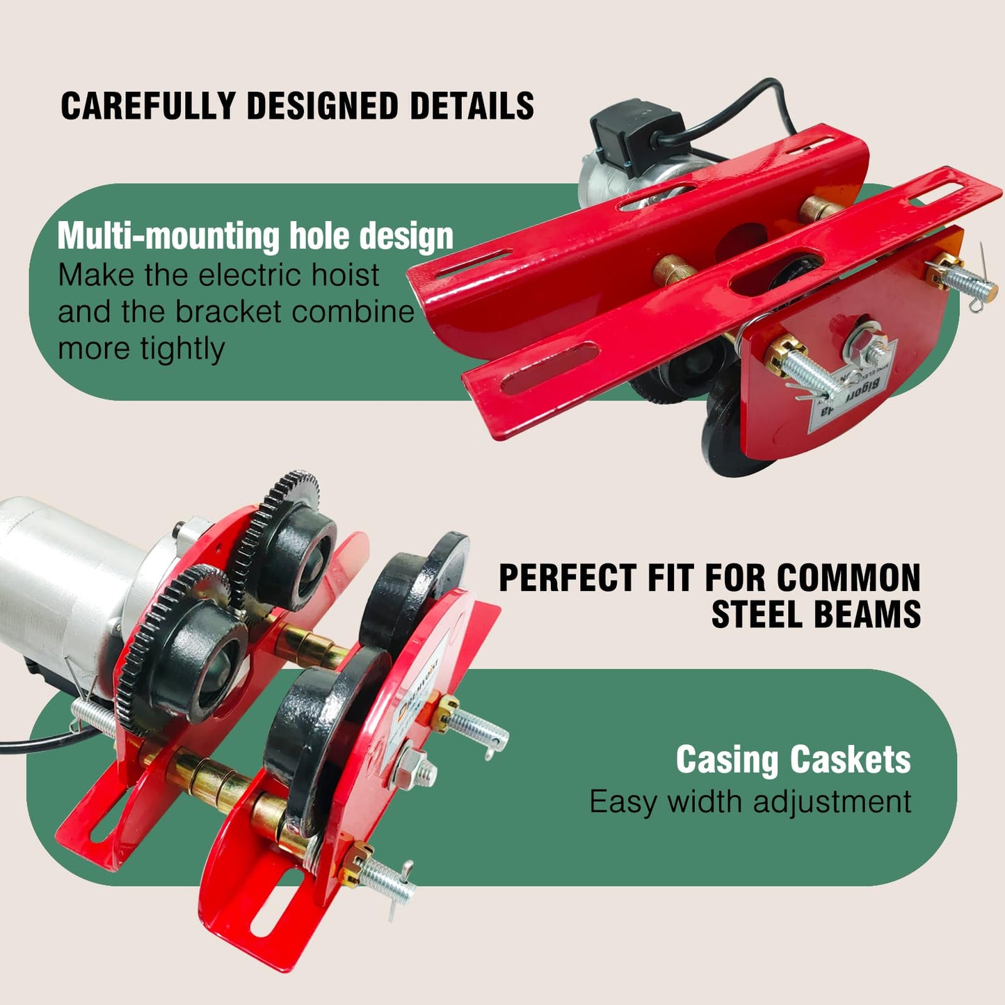 Dremvoist Electric Trolley for Power Hoist,Fit 2.68"-4.33" in I-Beam,0.5 Ton 1100 LBS Capacity,for PA200-PA500 Hoists Push Geared Overhead Crane Heavy Duty Wheels System,for Gantry Cranes,Warehouses