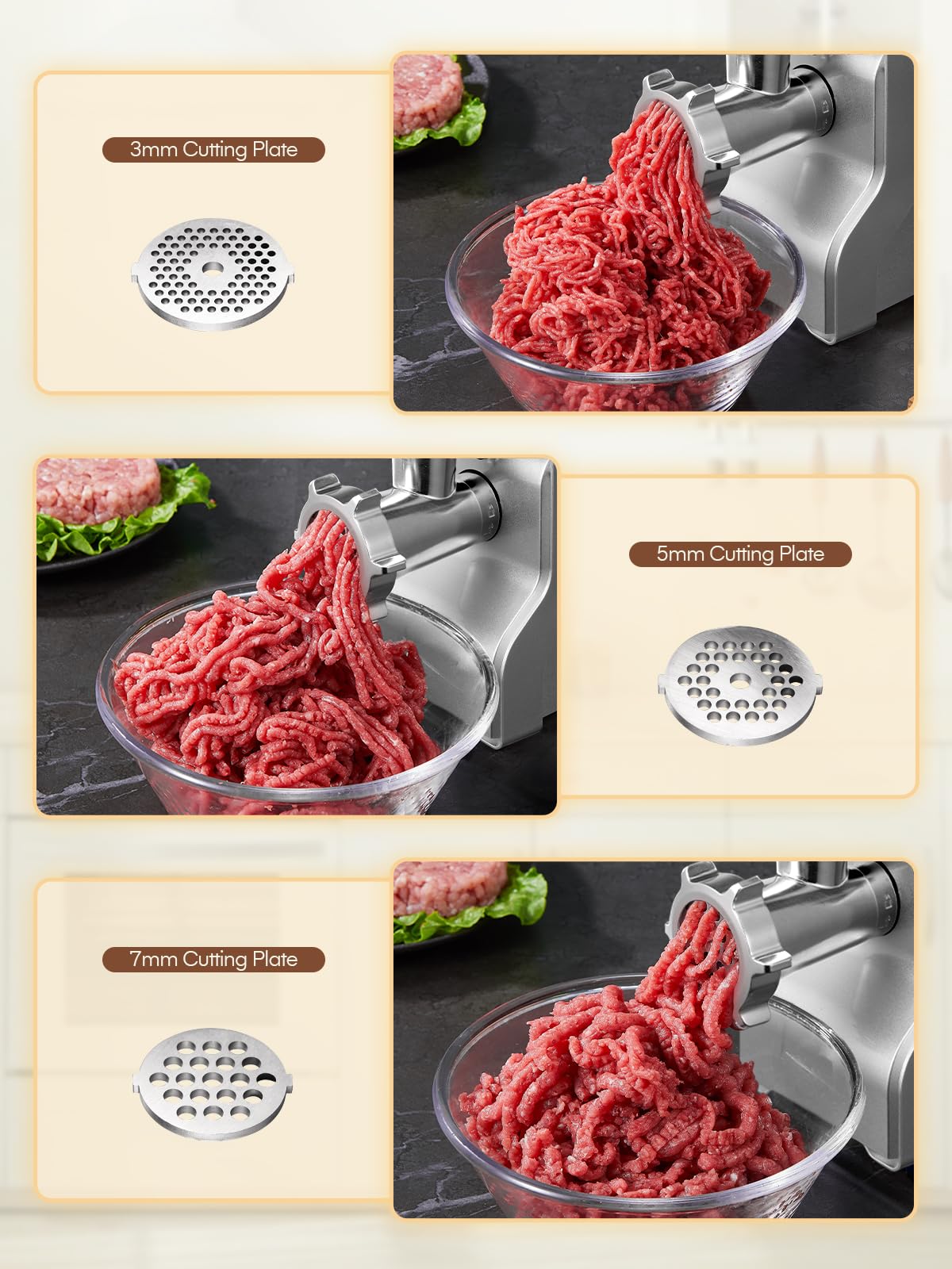 FOHERE Meat Grinder 3000W Max, Heavy Duty 5-in-1 Electric Meat Mincer with Sausage Stuffer & Kubbe Kit, 3 Stainless Steel Grinding Plates for Home Kitchen & Deer Processing (Silver)
