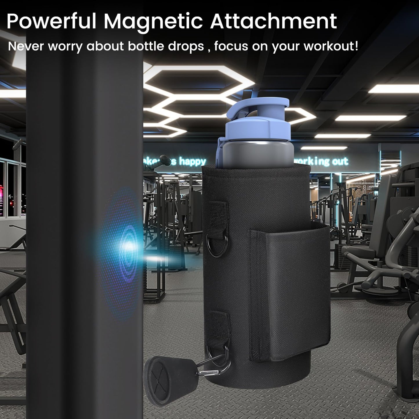 Magnetic Gym Bag with Phone Pocket Water Bottle Holder – 6 Built-in Magnets for Hands-Free Use – Ideal for Workouts, Outdoor, Travel – Securely Attaches to Equipmen (Olive Green)