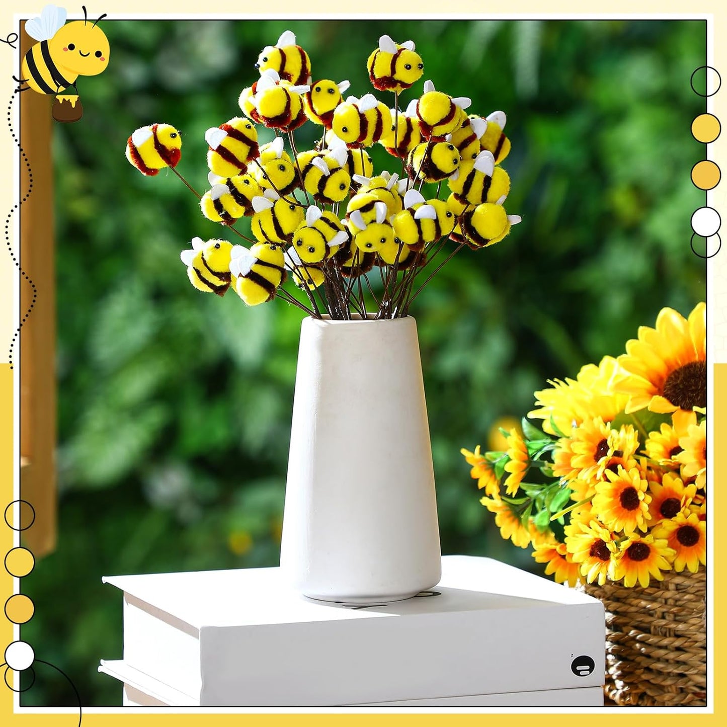 Suncalla 12 Pcs Felt Bee Stems - Adorable Honeybee Decorations for Baby Showers & Parties | Farmhouse Centerpieces