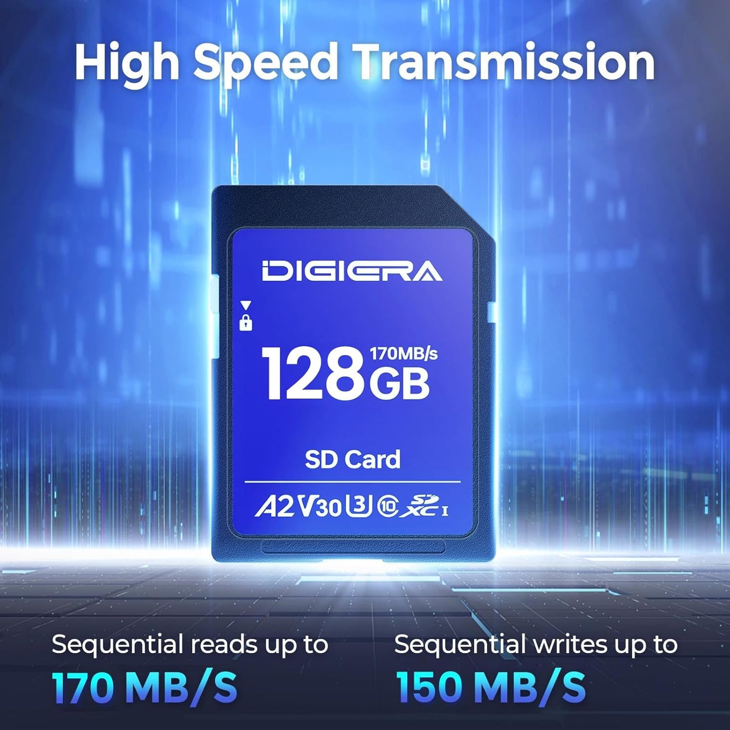 DIGIERA 128GB LS100 170MB/s, C10, U3, V30, 4K (1 Pack) SDXC UHS-I Memory Card - up to UHD, SD Card for Computers