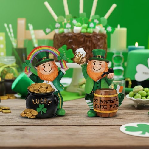 Jetec St. Patrick's Day Leprechaun Figurines - 5" Wooden Table Sign Centerpieces for Irish Home Decor
