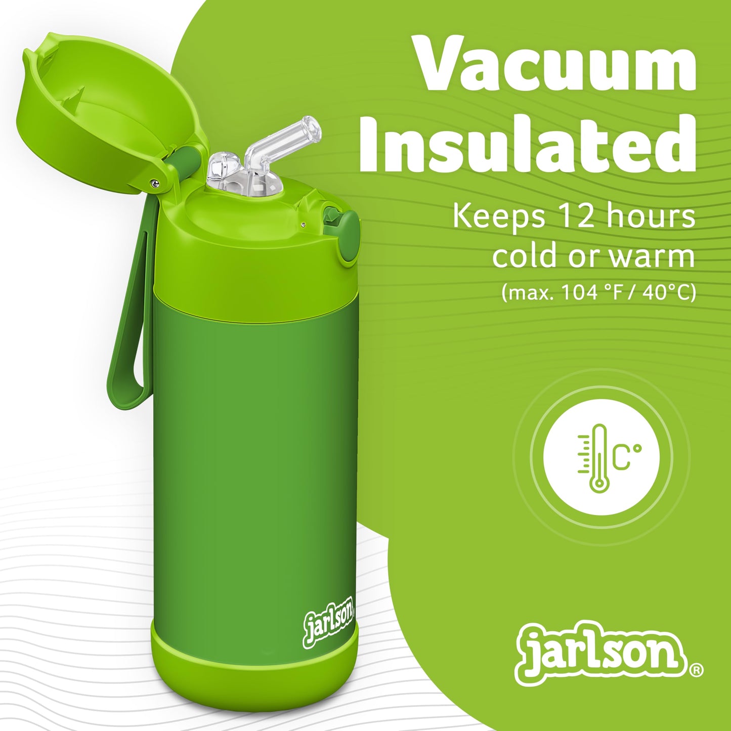 Jarlson® Kids Water Bottle CHARLI [12OZ] - Stainless Steel Thermo Bottle with Straw - Insulated, Spill Proof Waterbottle for School & Sports - Thermo Tumbler for Boys & Girls (Green)