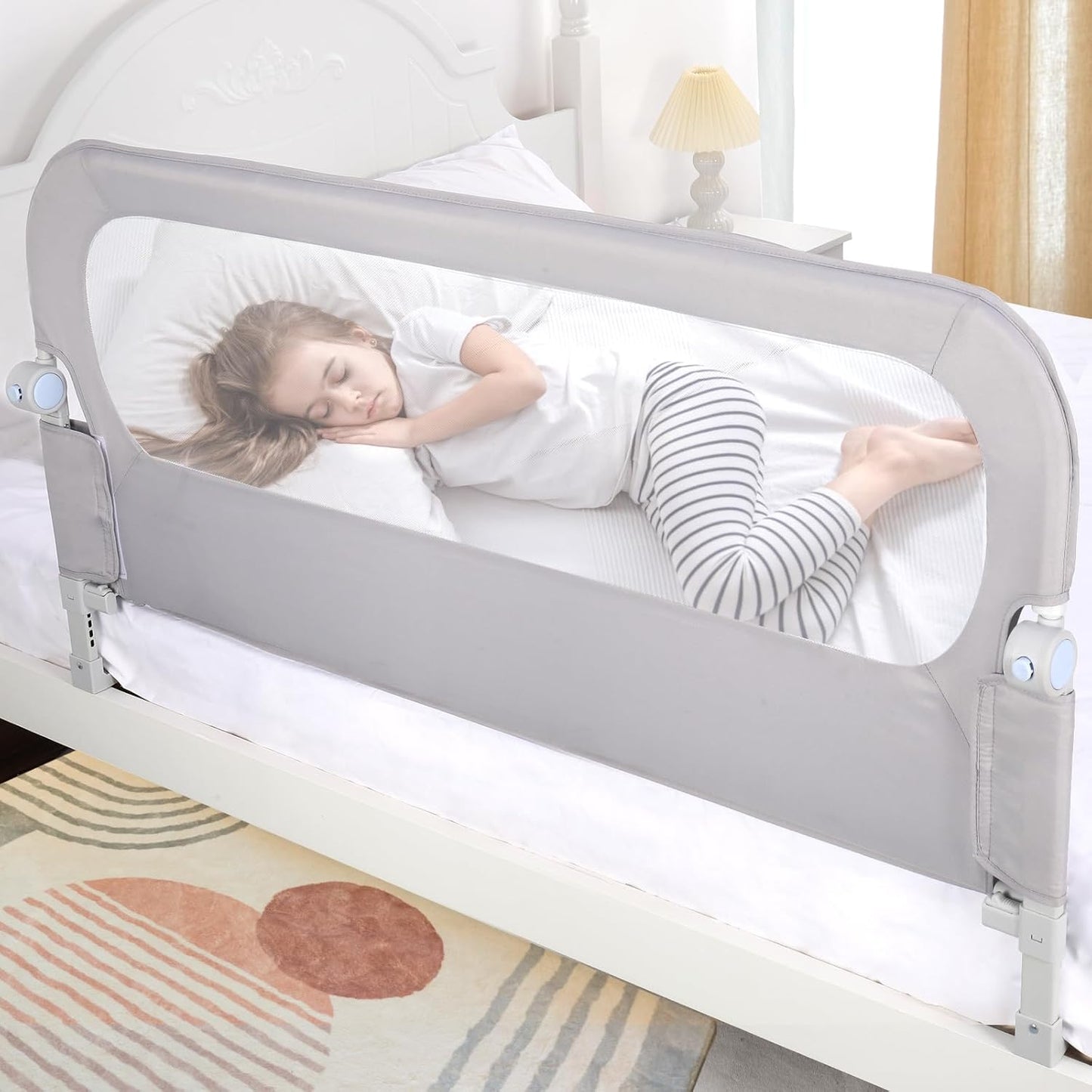 NUTIKAS Toddler Bed Rail Guard - 47" Extra Tall Safety Side Railing for Twin, Full, Queen Beds