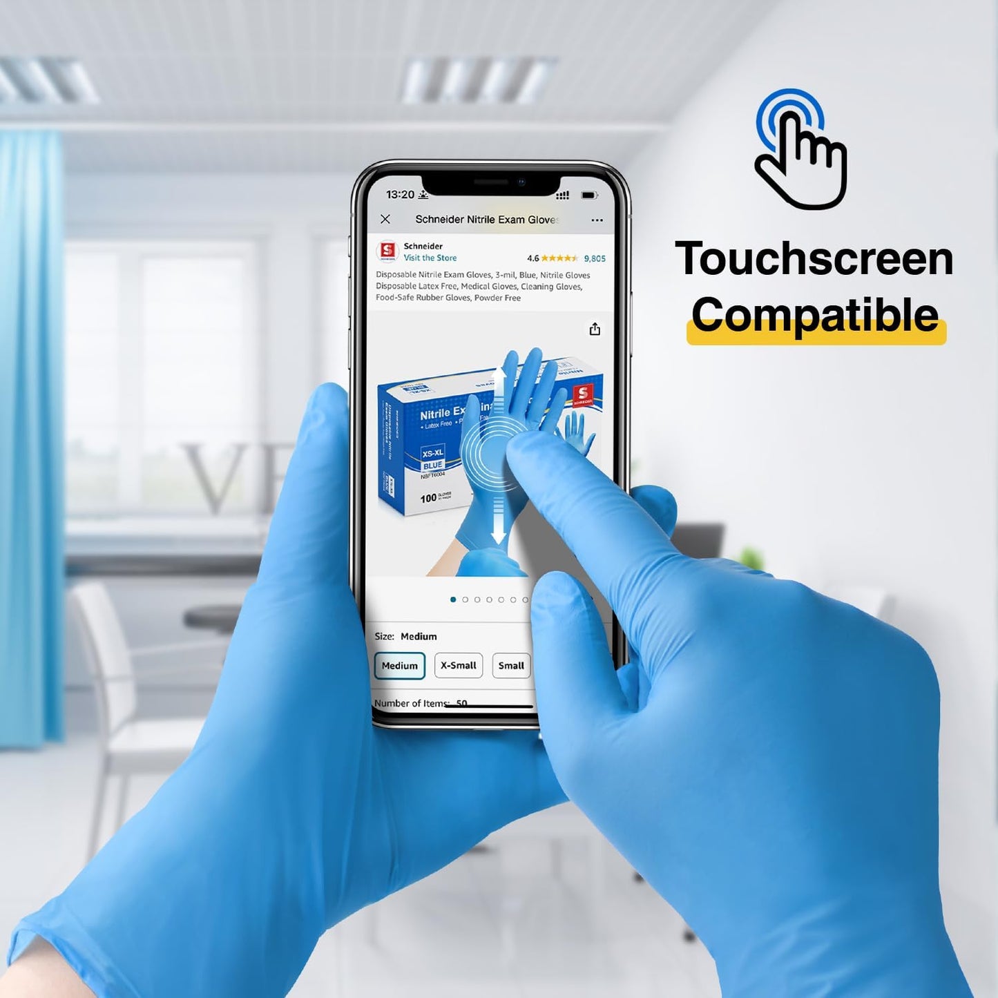 Schneider Nitrile Exam Gloves - Medical Grade Blue Disposable Latex-Free Rubber Gloves | Ideal for Cleaning & Food Prep