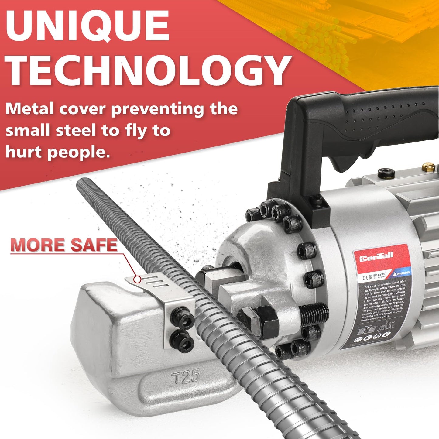 CENTALL 1" Electric Hydraulic Rebar Cutter 2-3S Cutting Speed Portable Rebar Cutter Cutting Rebar 4-25mm #8 120v/60hz (RC25)