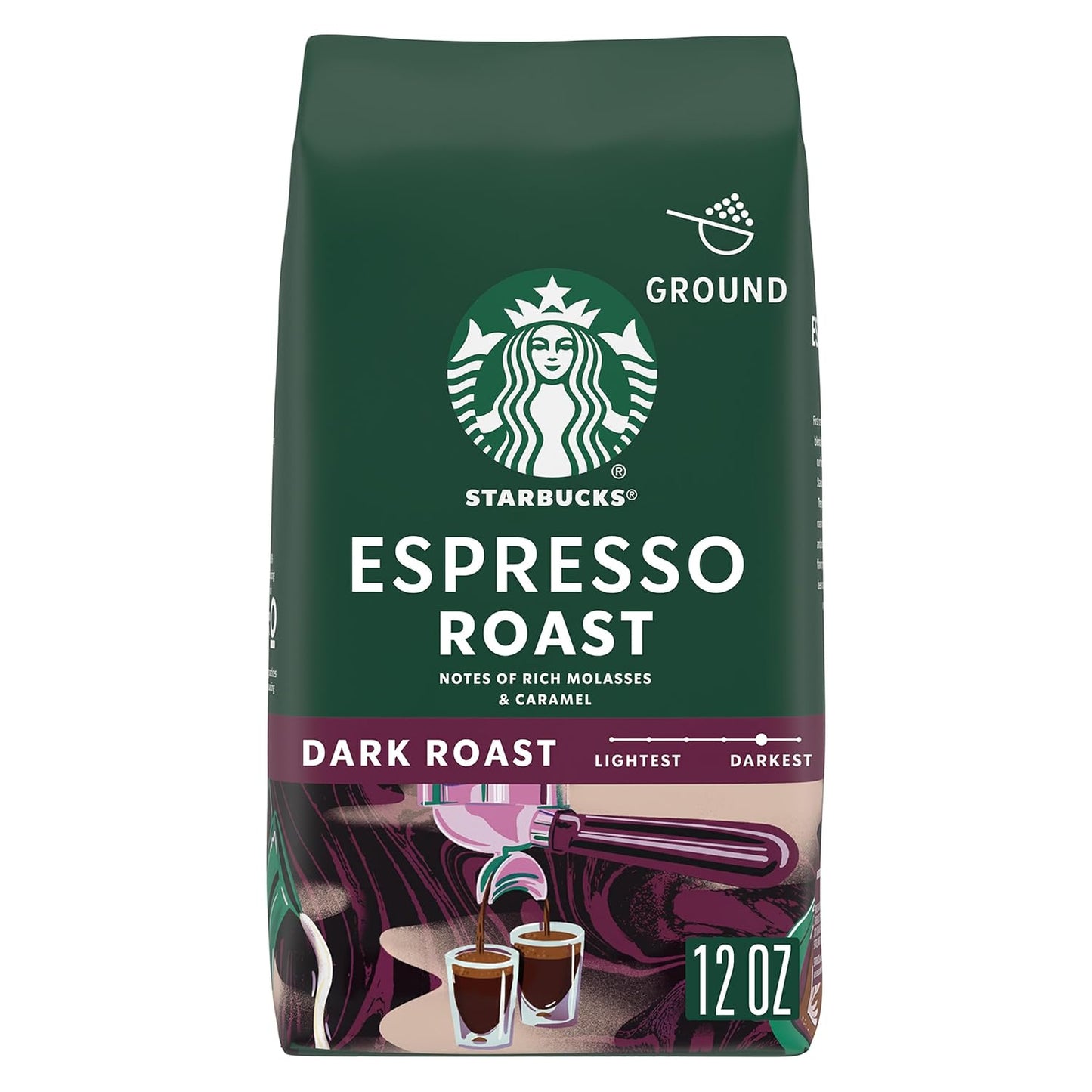 Starbucks Ground Coffee - Dark Roast Espresso Blend for Hot or Iced Beverages | 12 oz