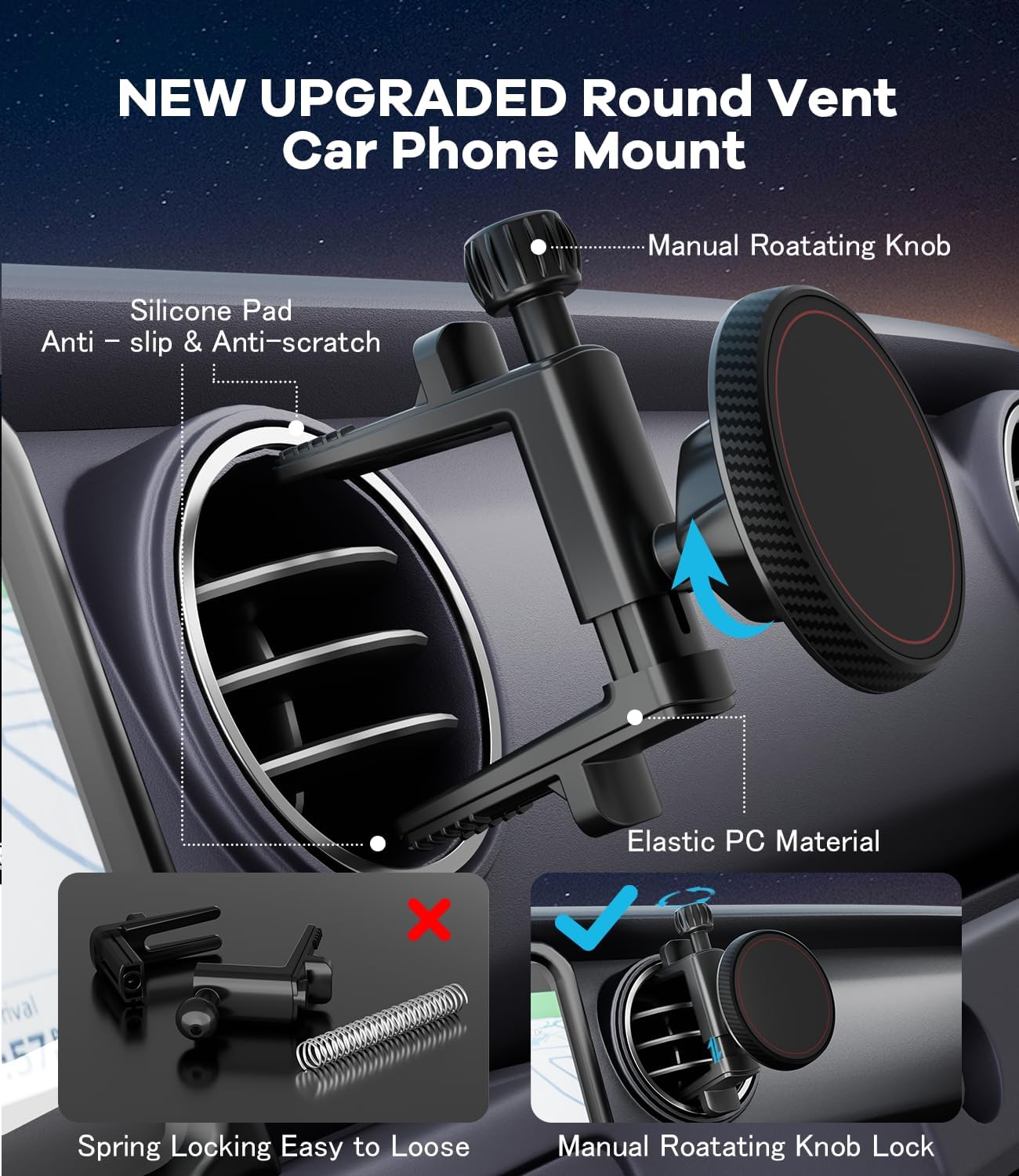 ALAFLY JL(2018-2025) (2020-2024) (2009-2016), 17 16 15 14 13 12 Magnetic Round Vent Car Phone Holder for Jeep Wrangler