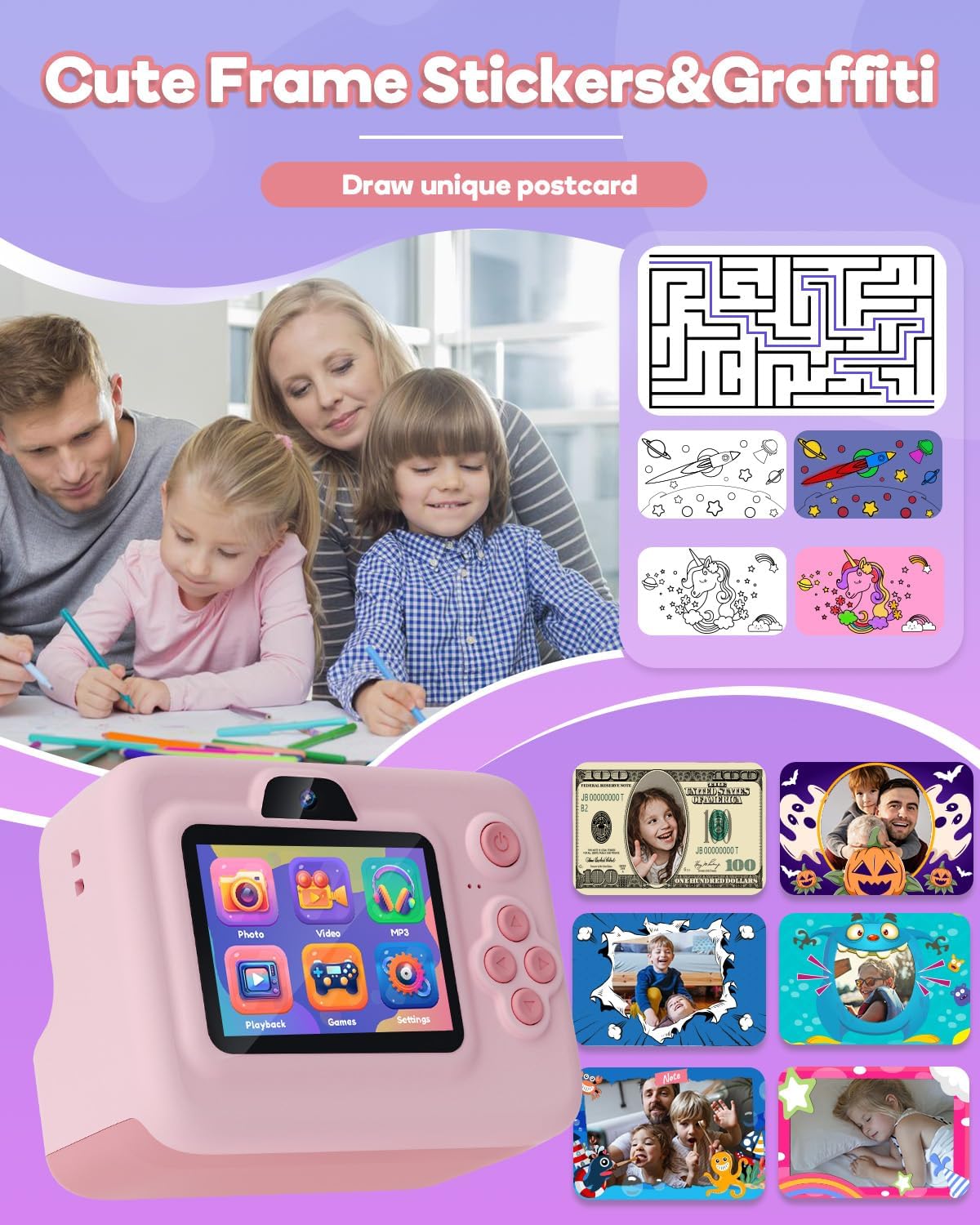 Dylanto Print,1080P 3-12,Portable 3 4 5 6 7 8 9 10 Kids Camera Instant Kids Instant Cameras that Print Photos,Christmas