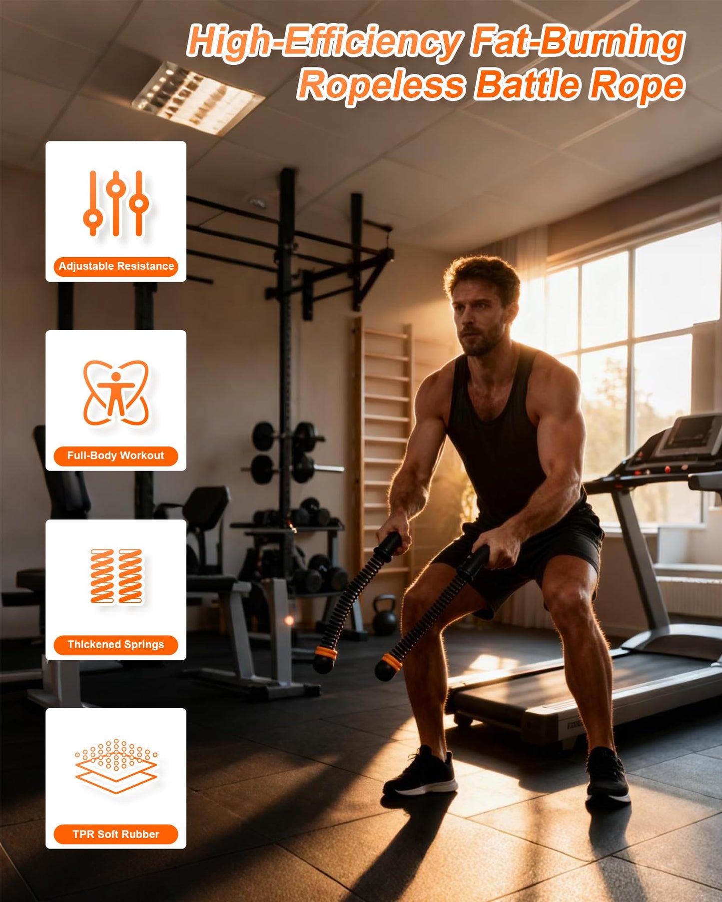 Ropeless Battle Ropes- Adjustable Portable Low-Impact Workout Equipment for Home Gym, Fitness Equipment for HIIT, Cardio & Muscle Training, Fat Burning for Men, Women & Fitness Enthusiasts (Black)