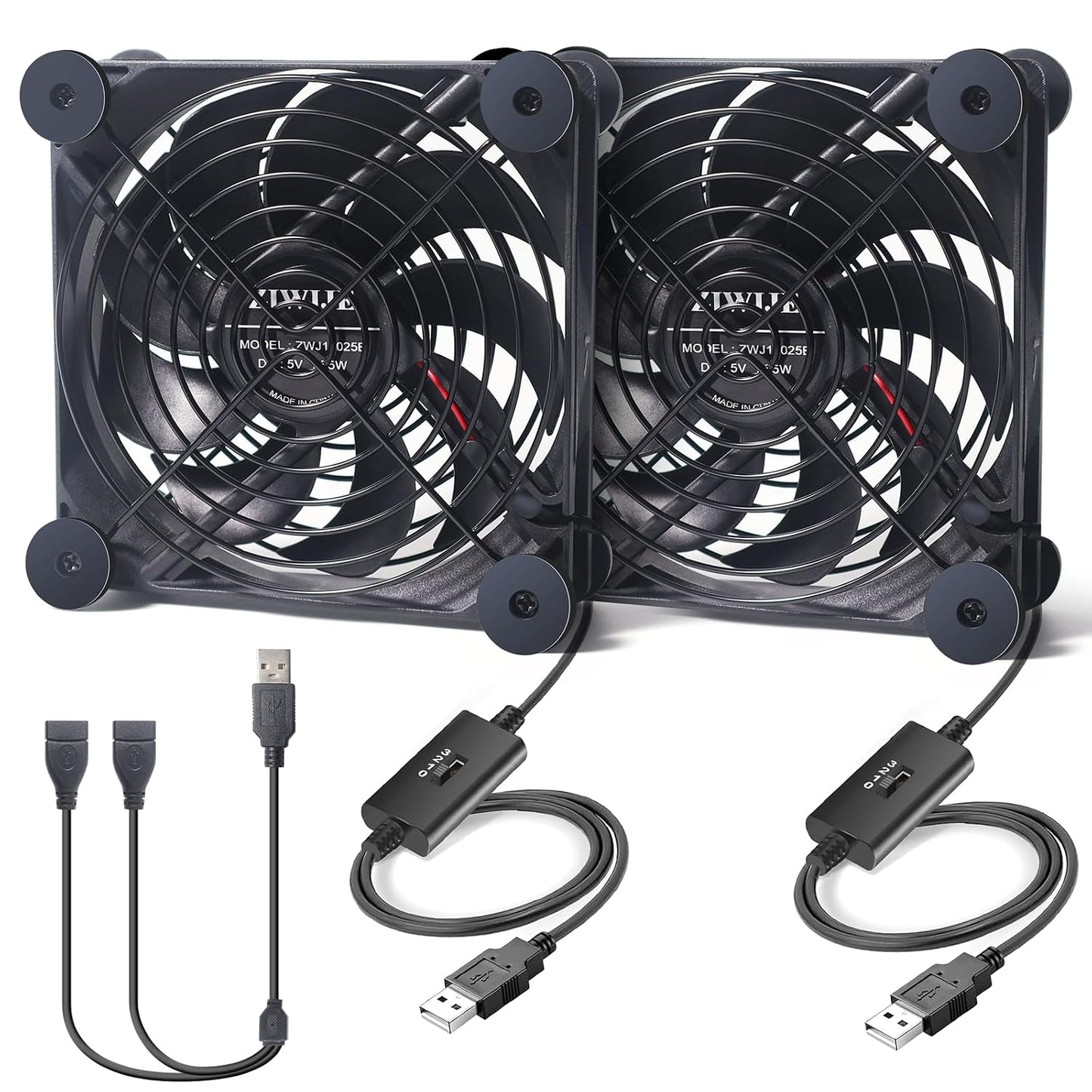 ZIWIJE 120mm 5V Quiet Dual USB Fan with USB Extension Cable Dual Ball Bearings Cooling Fan for Router TV Box Micro