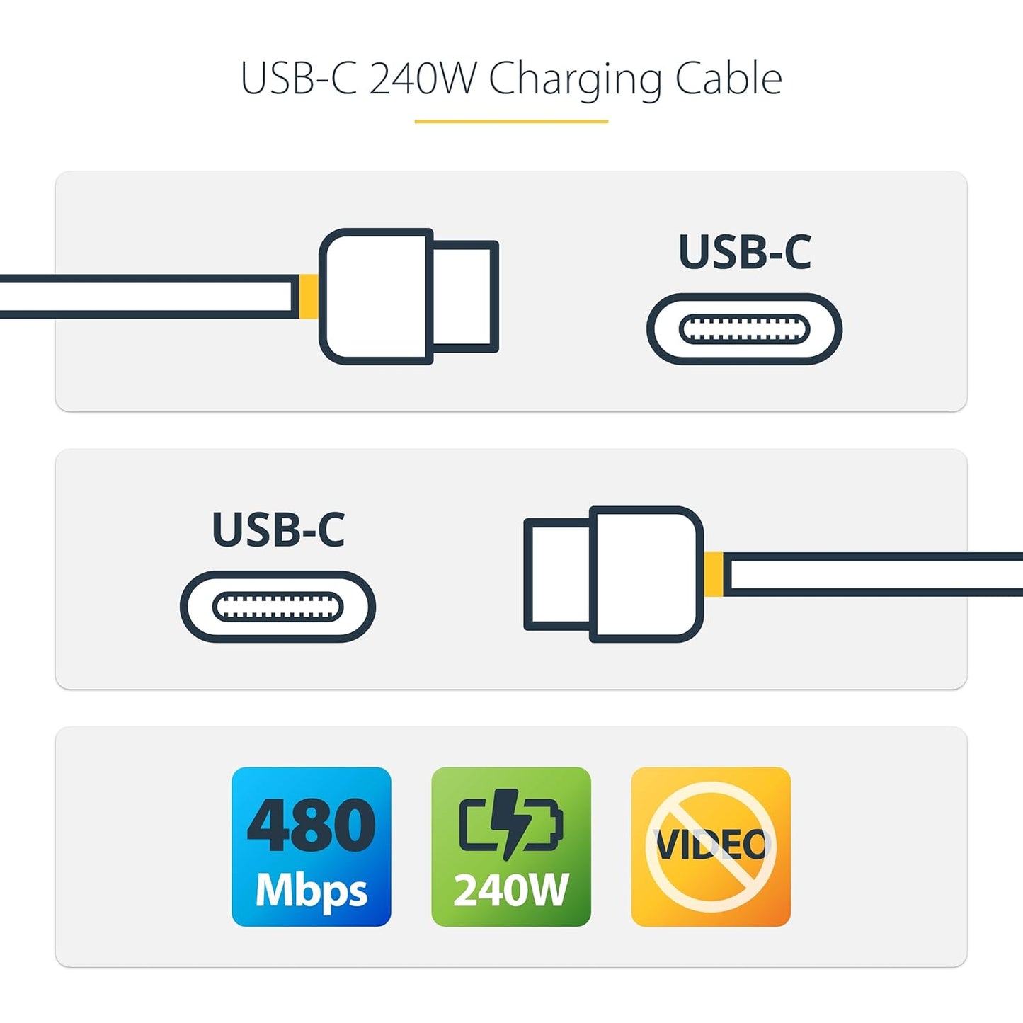 13ft 240W 2.0 StarTech.com White USB-C Charging Cable, USB-IF Certified USB C Cable, PD, USB Type-C Laptop Charger