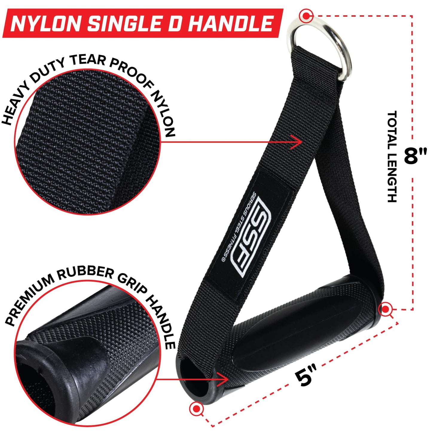 Serious Steel Fitness Nylon Single D Handle Cable Machine and Resistance Band Handle (Pair)