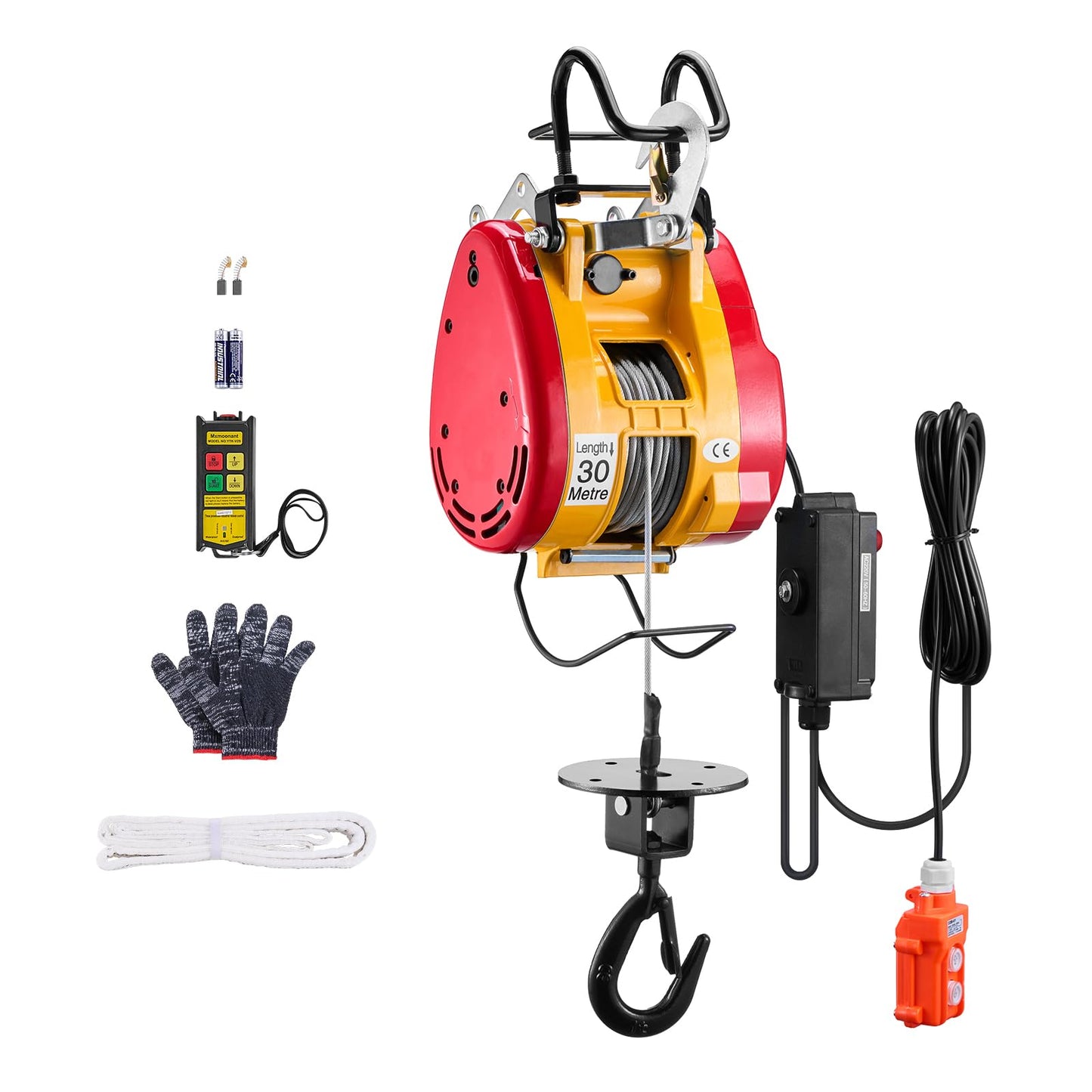 VEVOR 2-in-1 Electric Hoist Winch, 1100 lbs Capacity, 1800W Portable Power Winch, 98 ft Lifting Height, 36 ft/min with Wire and Wireless Remote Control, for Garage, Warehouse, Factory Lifting Towing