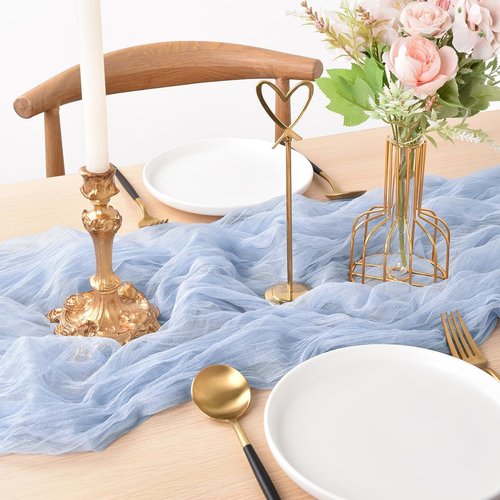 Joanlody Blue Cheesecloth Table Runner - 10Ft Rustic Boho Decor for Weddings & Showers
