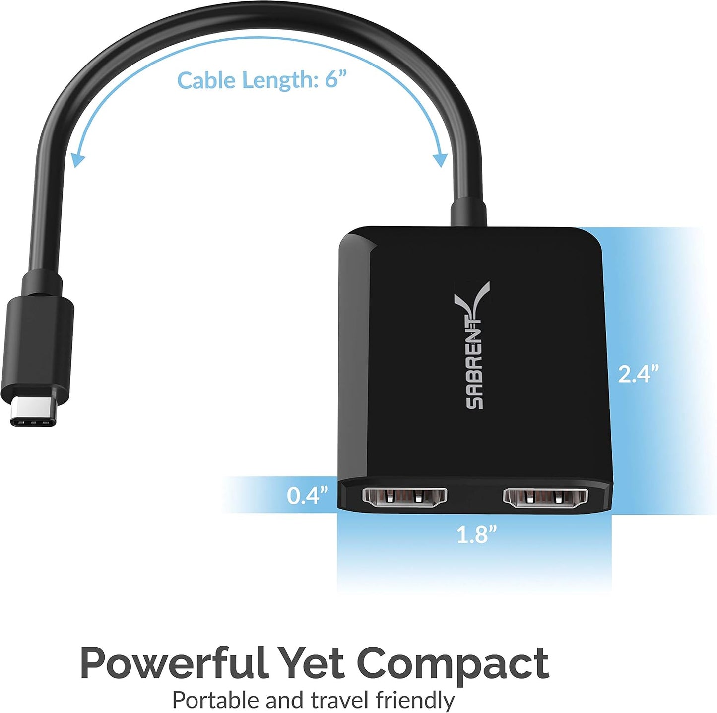 SABRENT 4K 30Hz USB Type C Dual HDMI Adapter [Supports Up to Two Monitors, Compatible with Windows Systems Only]