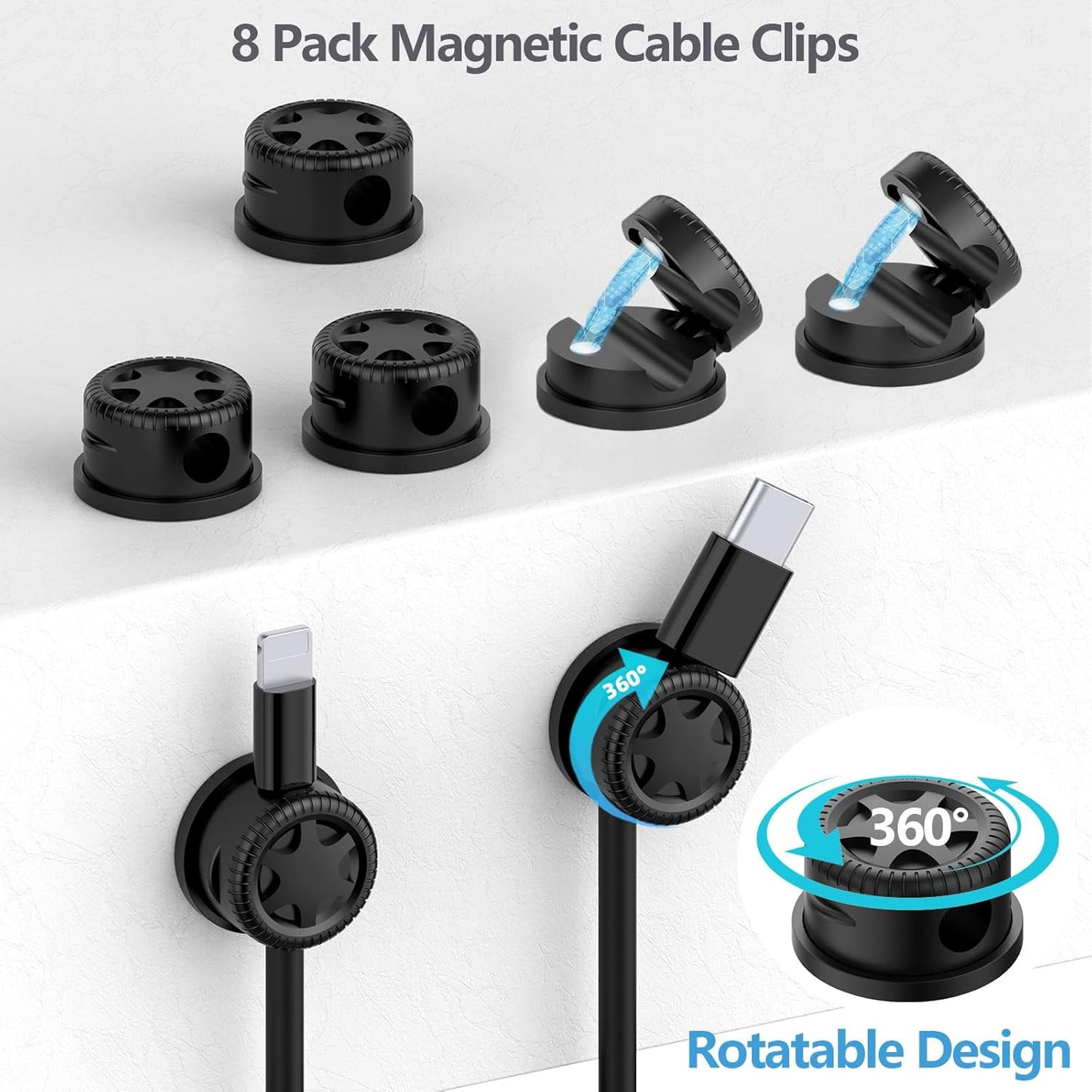 ELII 328Pcs 8 Holder,69Adhesive Clips,4 Split,22Reusable Strap,200 25 Cable Management Kit, Magnetic Cable Cable Cable