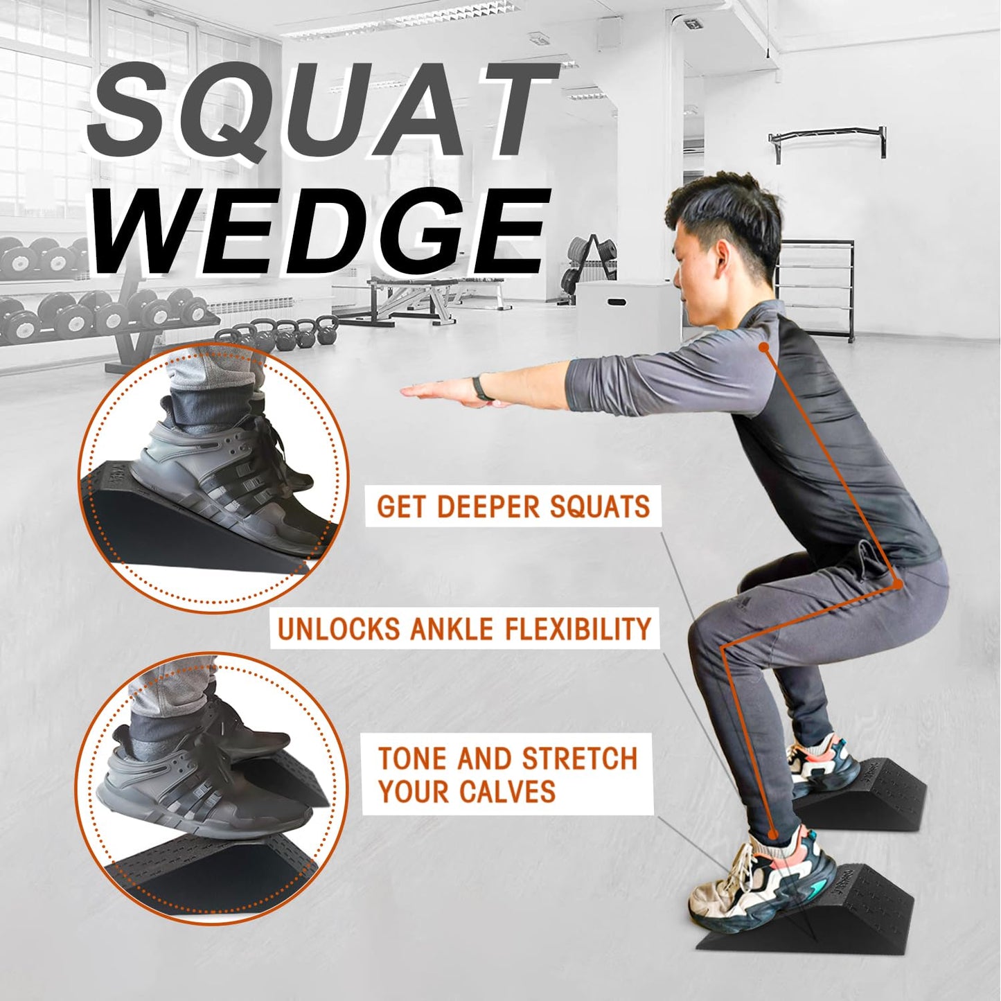 UNMERA Squat Wedge Block 2PCS Non Slip Professional Squat Ramp,Squat Platform for Heel Elevated Squats and Calf Raises,Slant Board Professional Squat Ramp for Weightlifting and Fitness